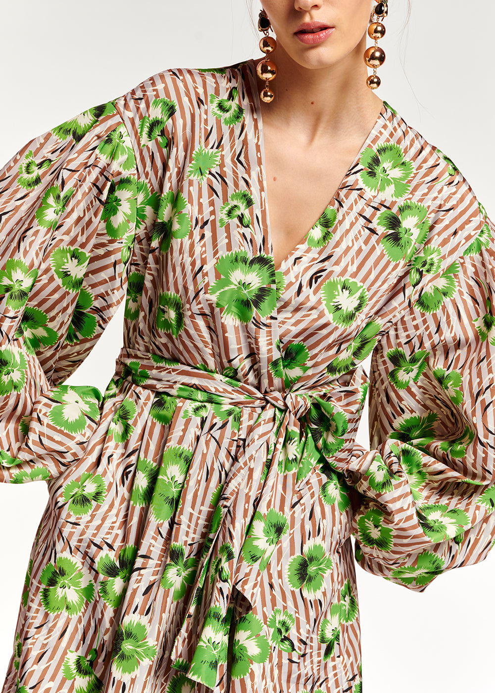 Mini robe cache-cœur verte et brune à fleurs RE—SSENTIEL | Essentiel second hand