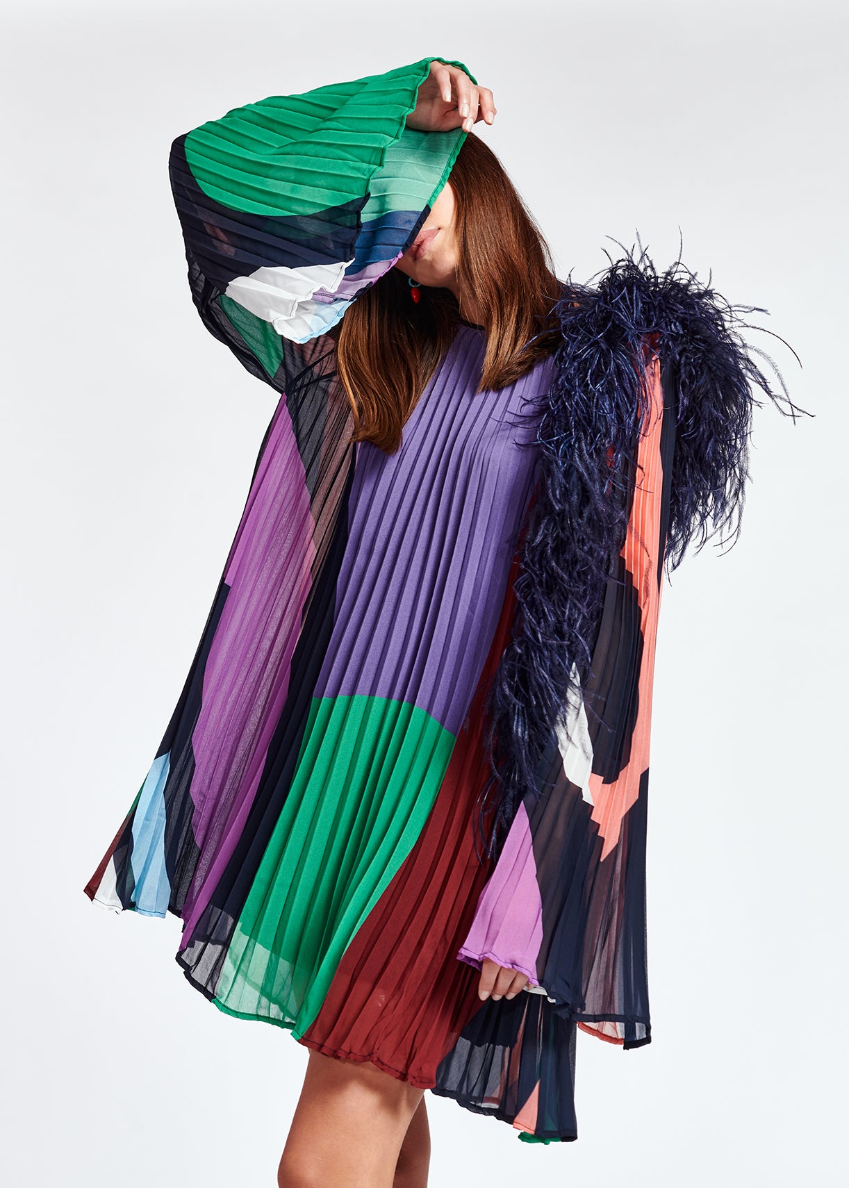 Pink watercolor print plissé mini dress RE—SSENTIEL | Essentiel second hand