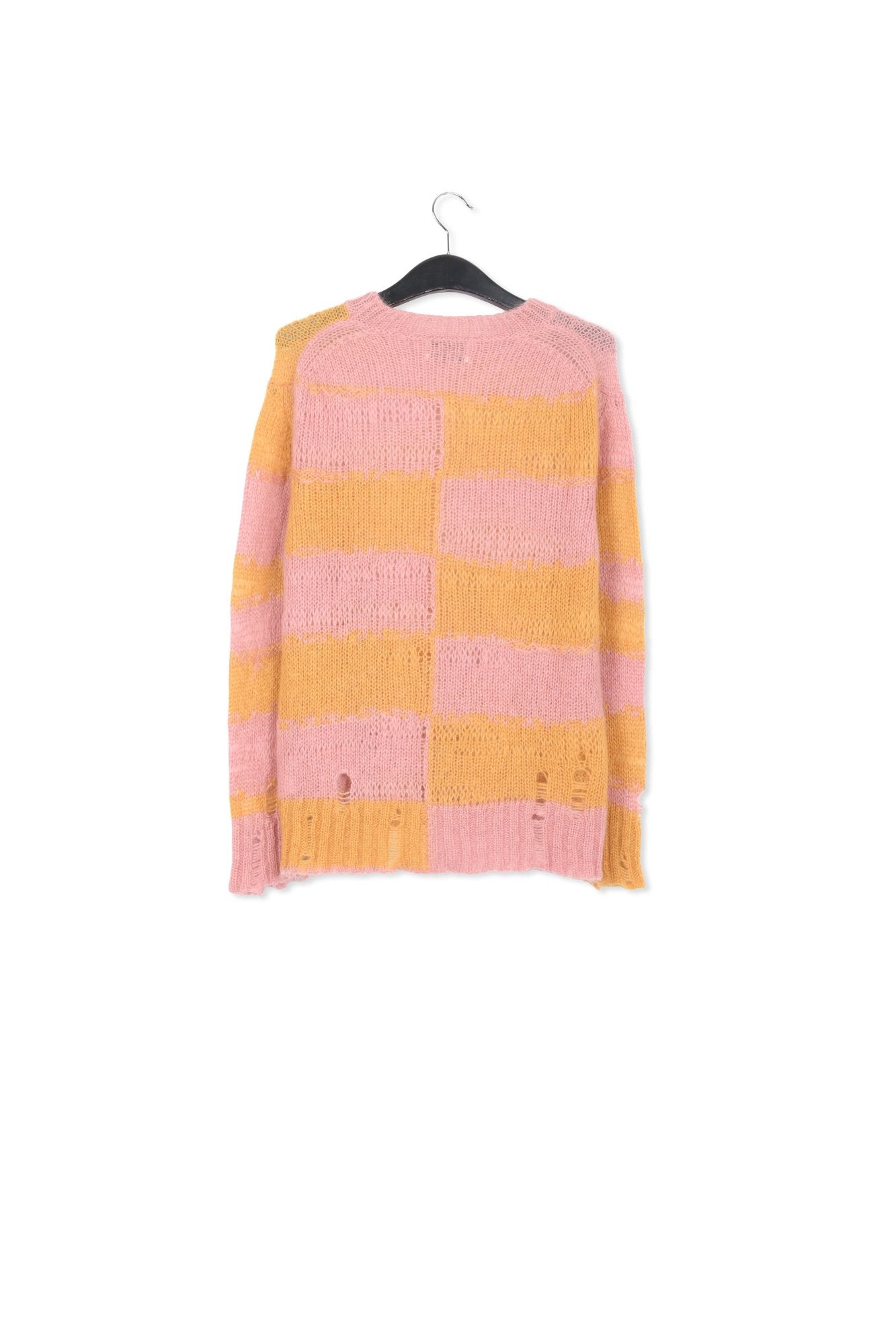 Vintage roze en okergeel gestreepte trui met versleten look RE—SSENTIEL | Essentiel second hand