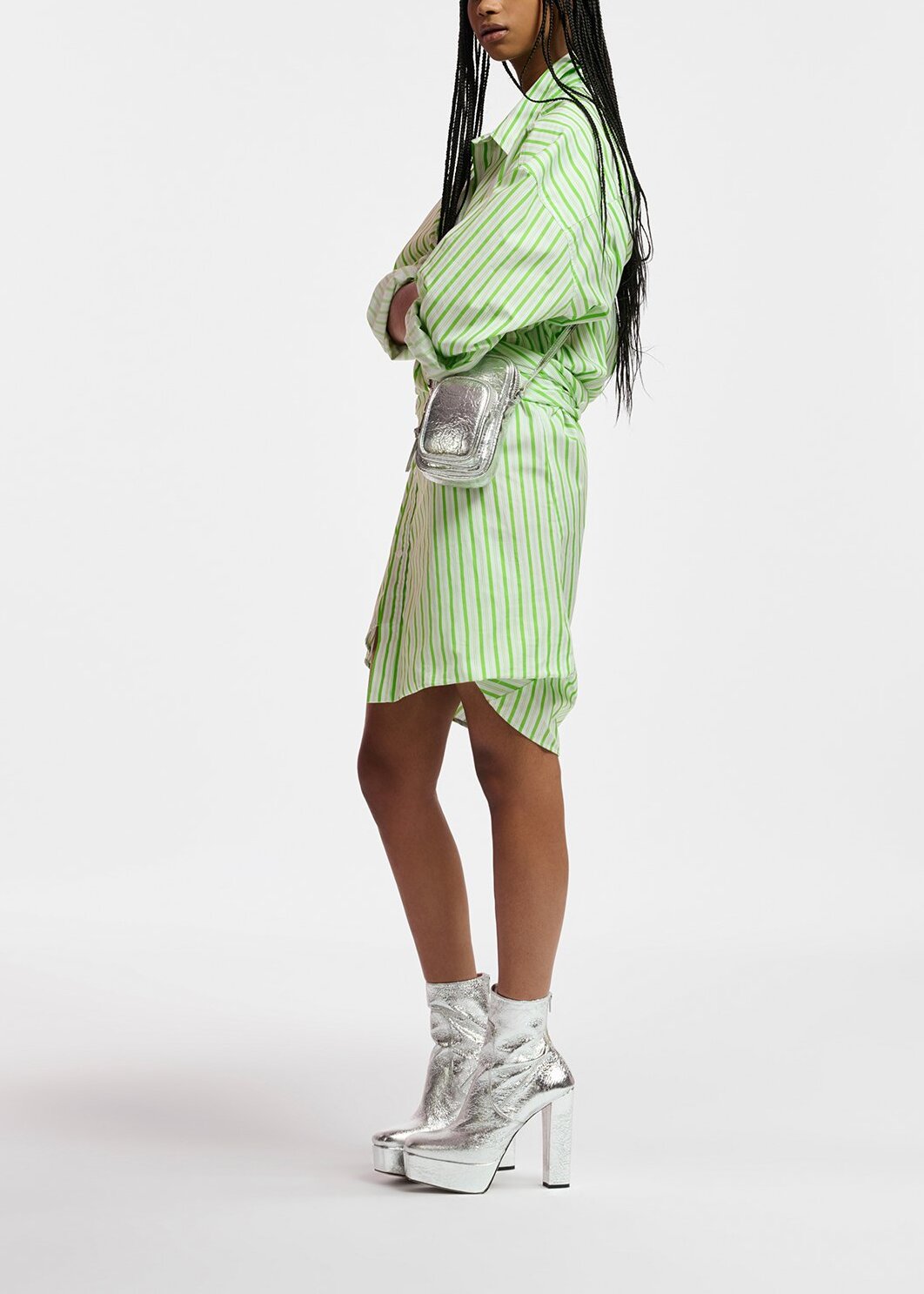 White and green striped cotton mini dress RE—SSENTIEL | Essentiel second hand