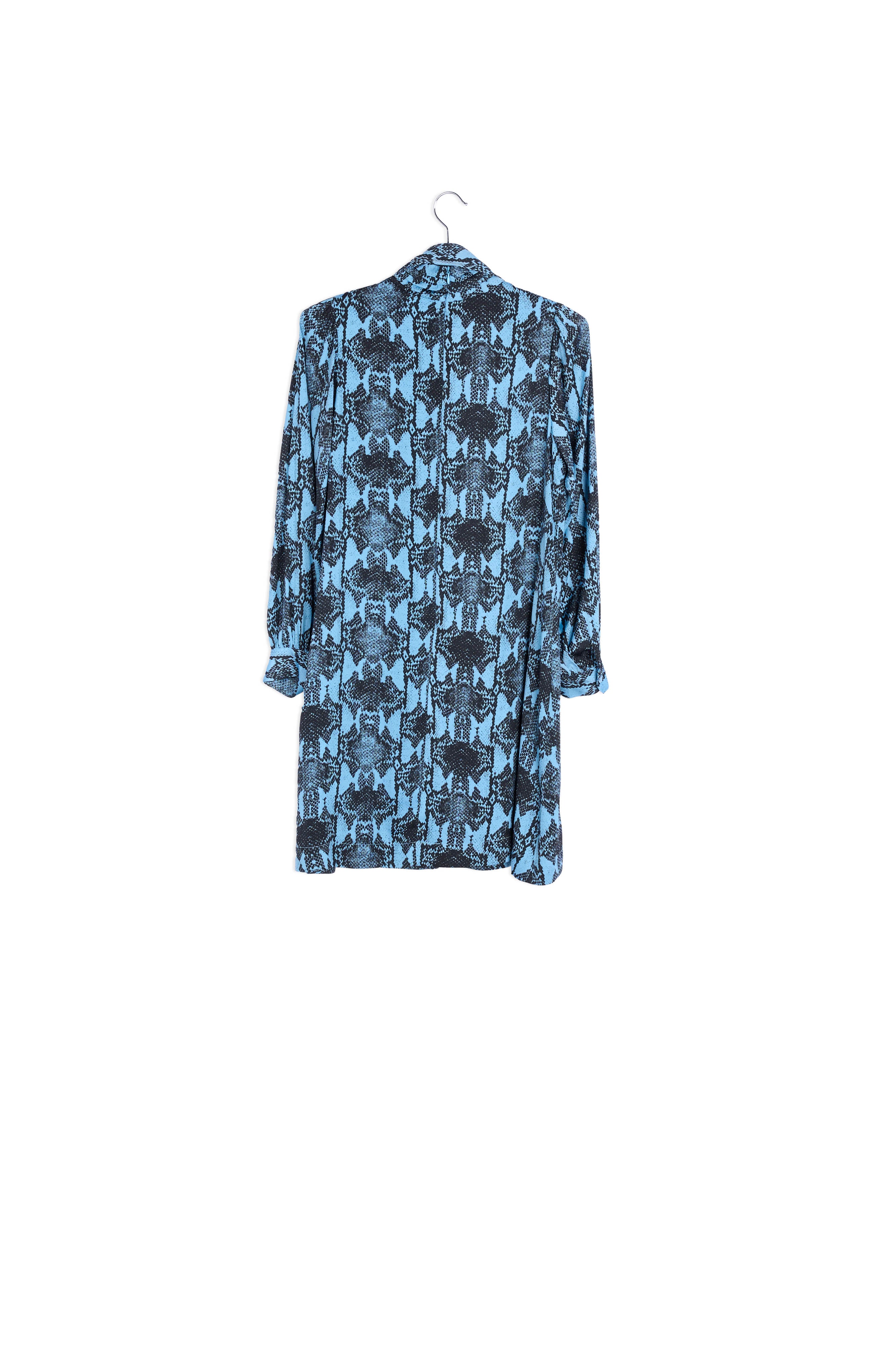Blauwe mini-jurk met opstaande kraag en slangenprint RE—SSENTIEL | Essentiel second hand