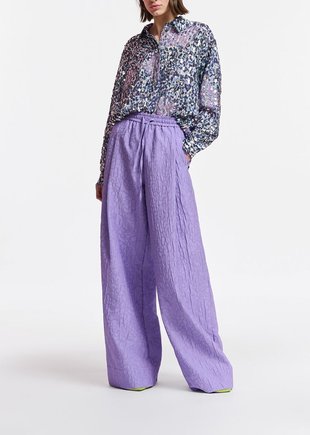 Off-white, lilac and purple leopard-print shirt with sequins RE—SSENTIEL | Essentiel second hand