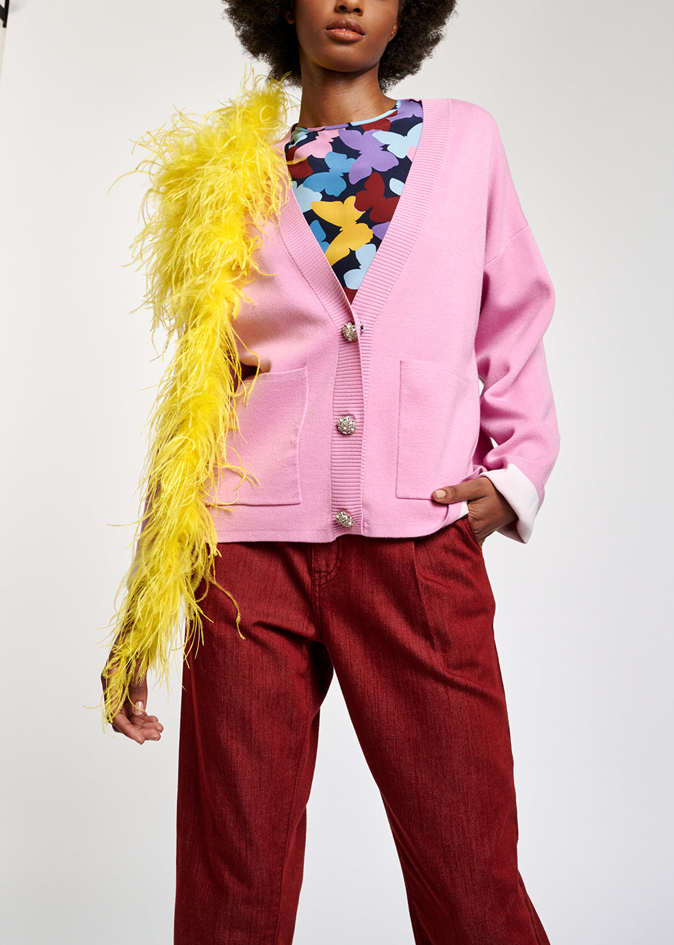 Pink cardigan with rhinestone buttons RE—SSENTIEL | Essentiel second hand