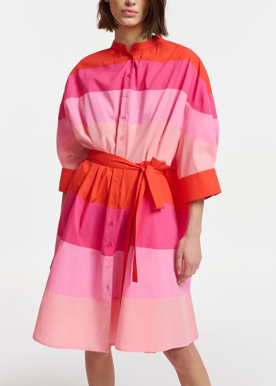 Light pink, pink and red cotton knee-length dress RE—SSENTIEL | Essentiel second hand