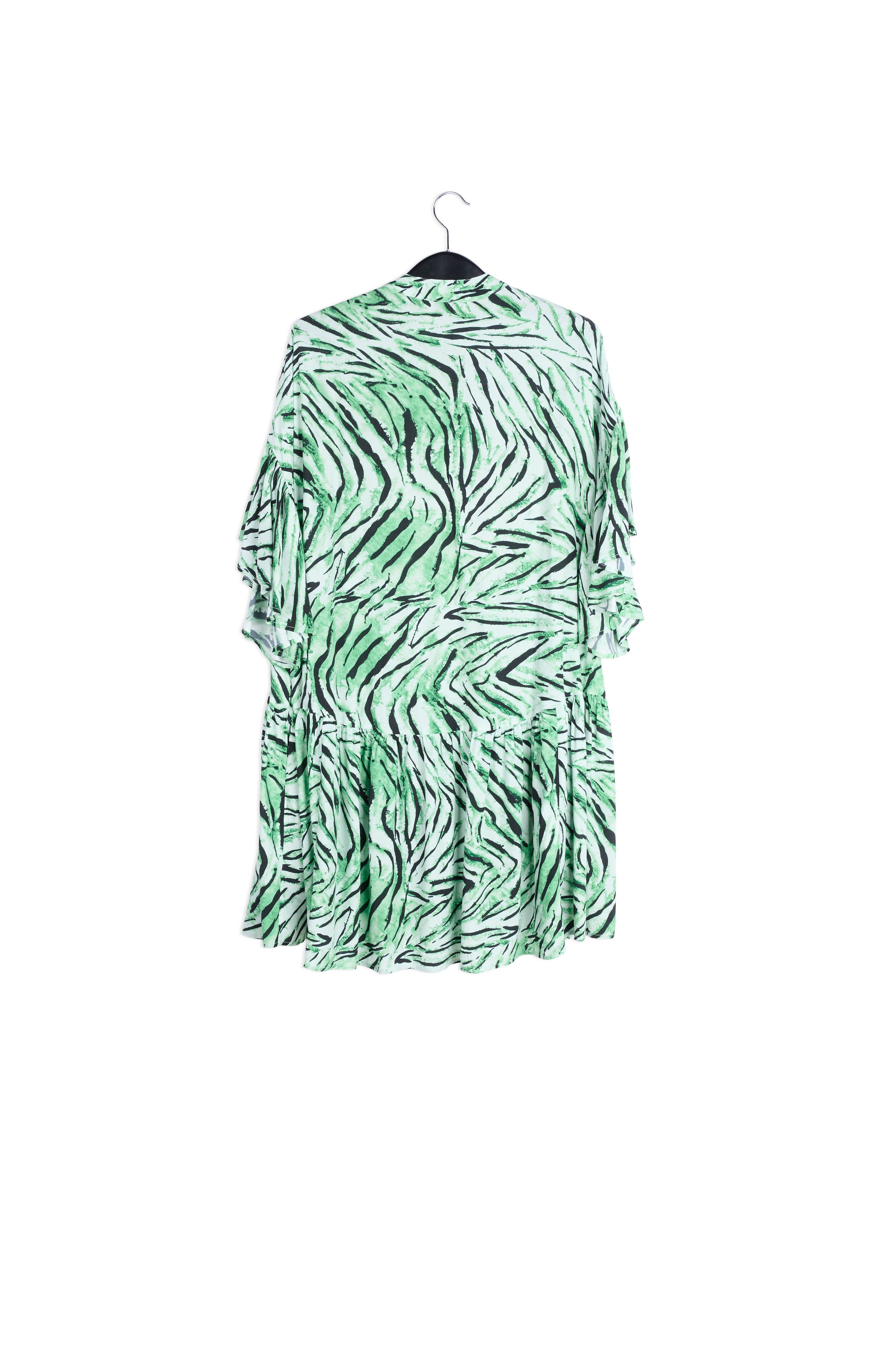 Muntgroene mini-jurk met tijgerprint RE—SSENTIEL | Essentiel second hand