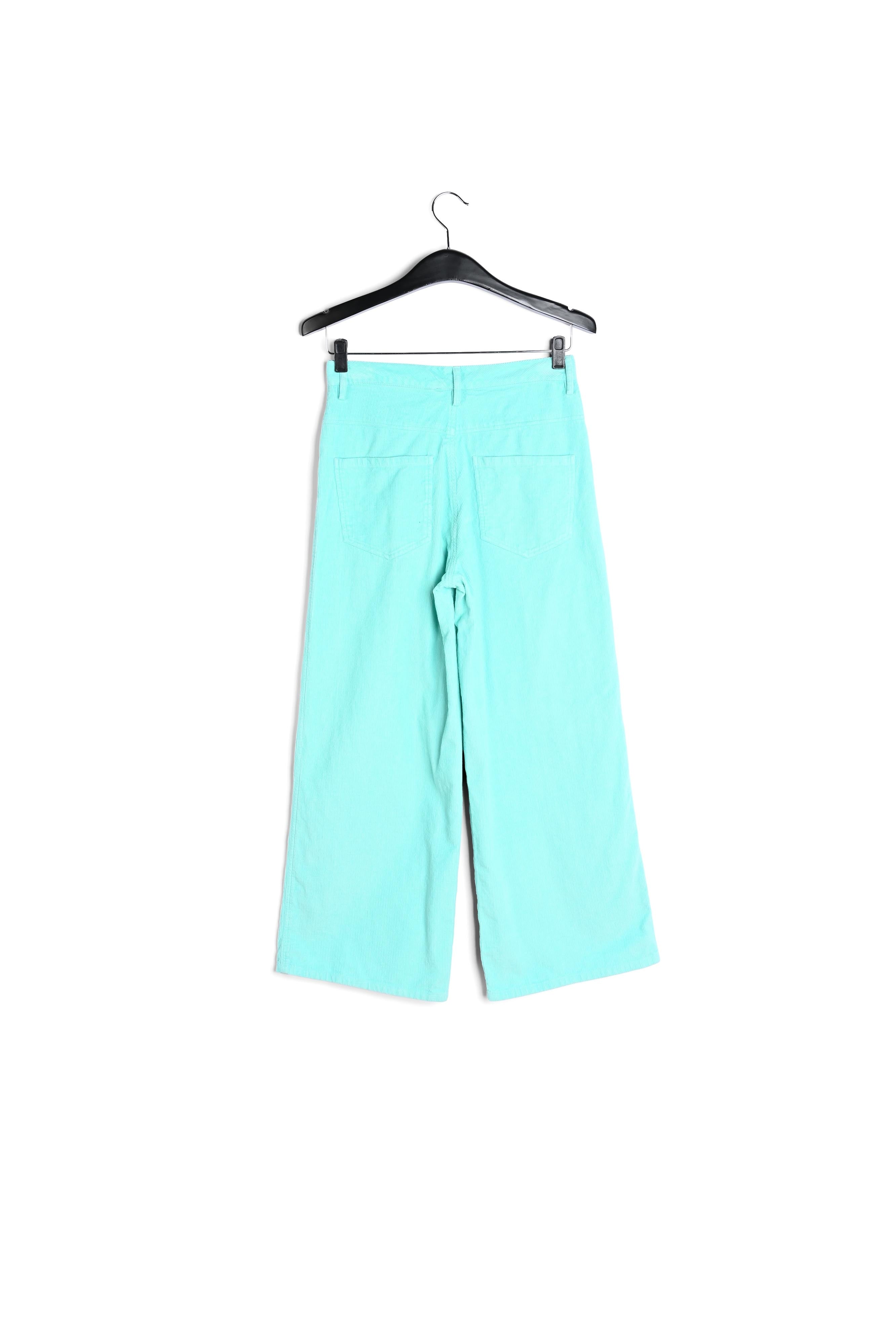 Pantalon 7/8ème jambes larges en velours turquoise RE—SSENTIEL | Essentiel second hand