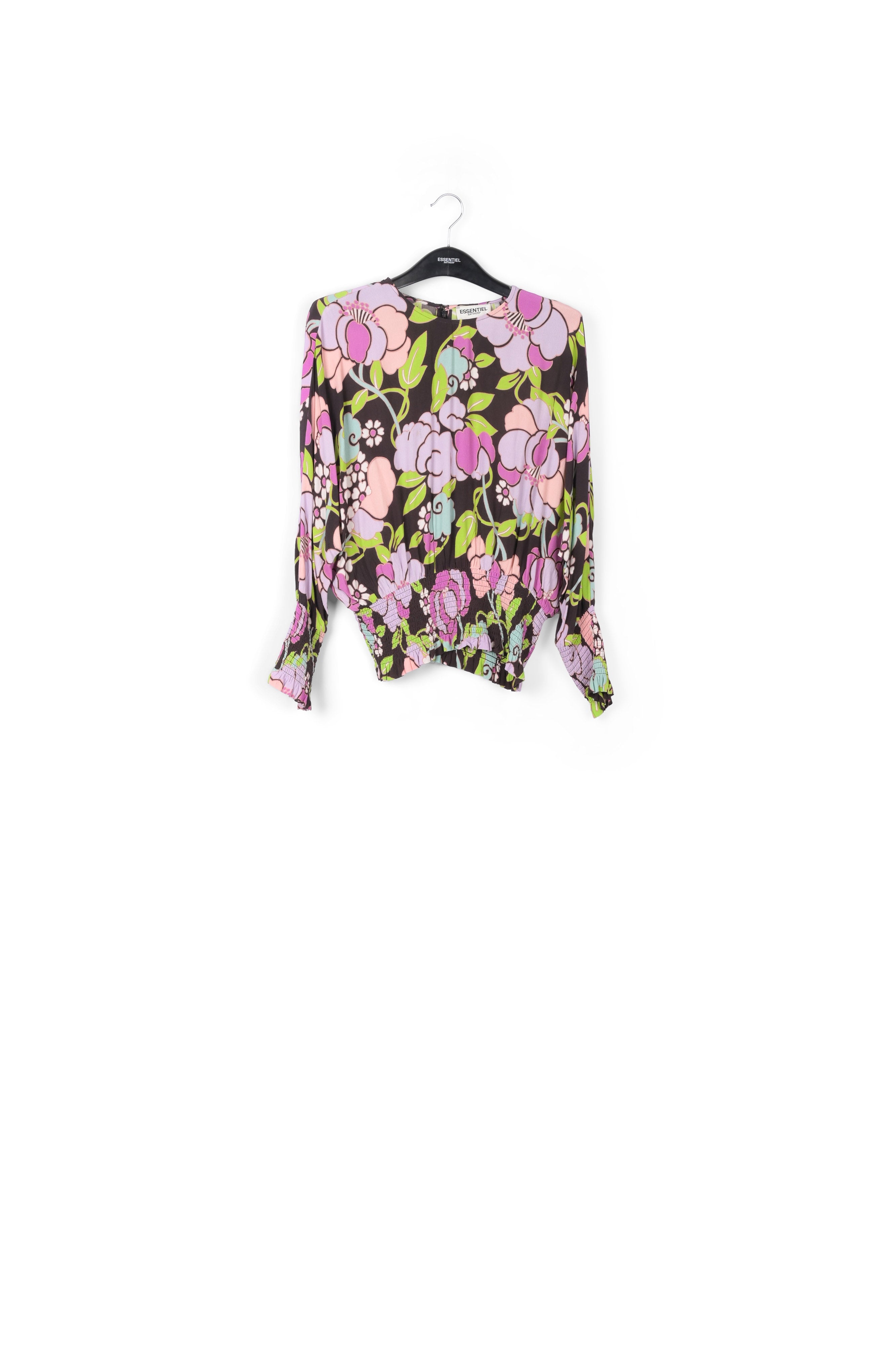 Black smocked top with floral print RE—SSENTIEL | Essentiel second hand