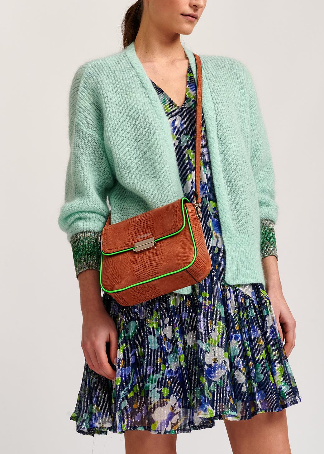 Mint green mohair-blend cardigan with metallic cuffs RE—SSENTIEL | Essentiel second hand