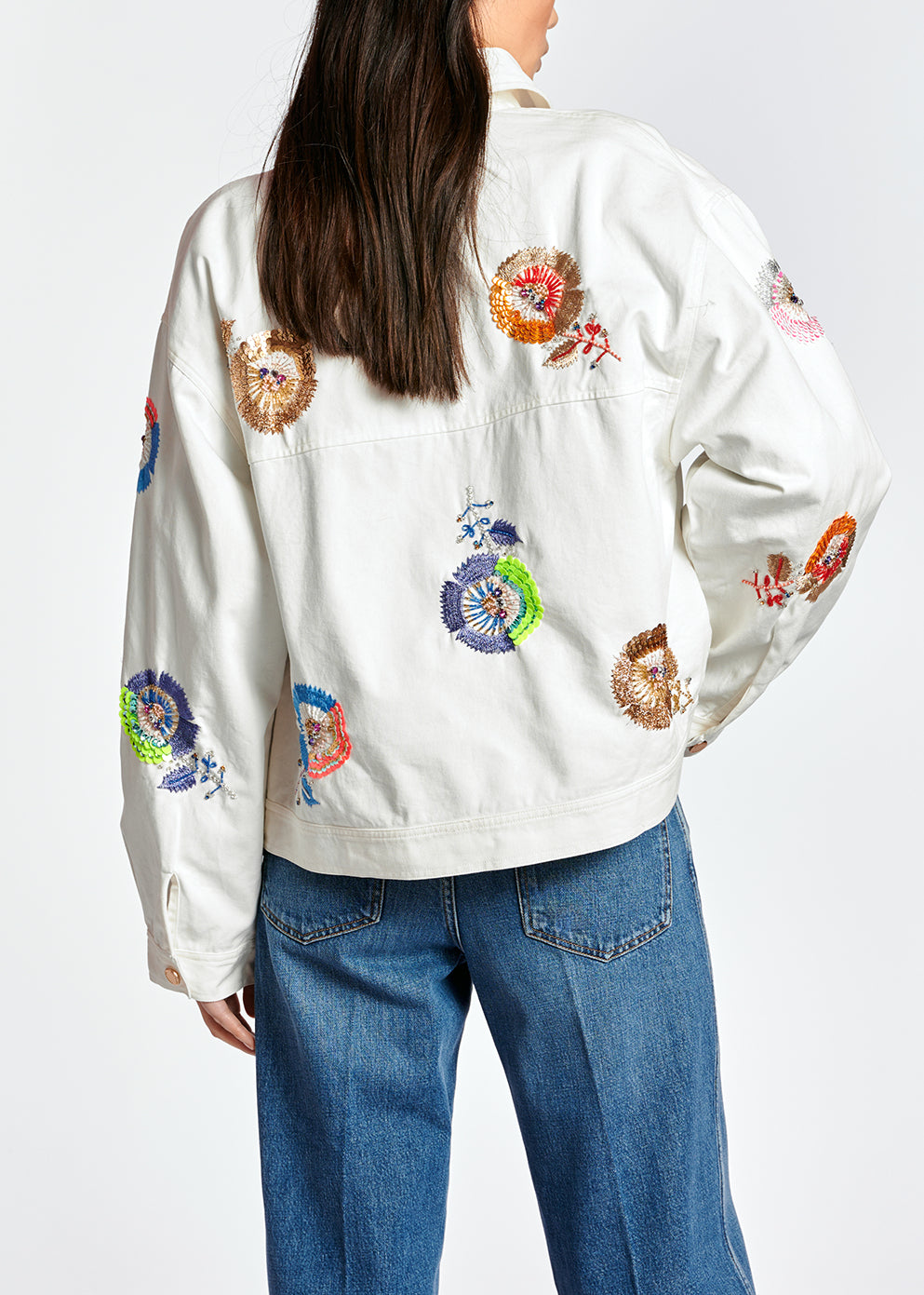 Off-white floral-embroidered cotton denim jacket RE—SSENTIEL | Essentiel second hand