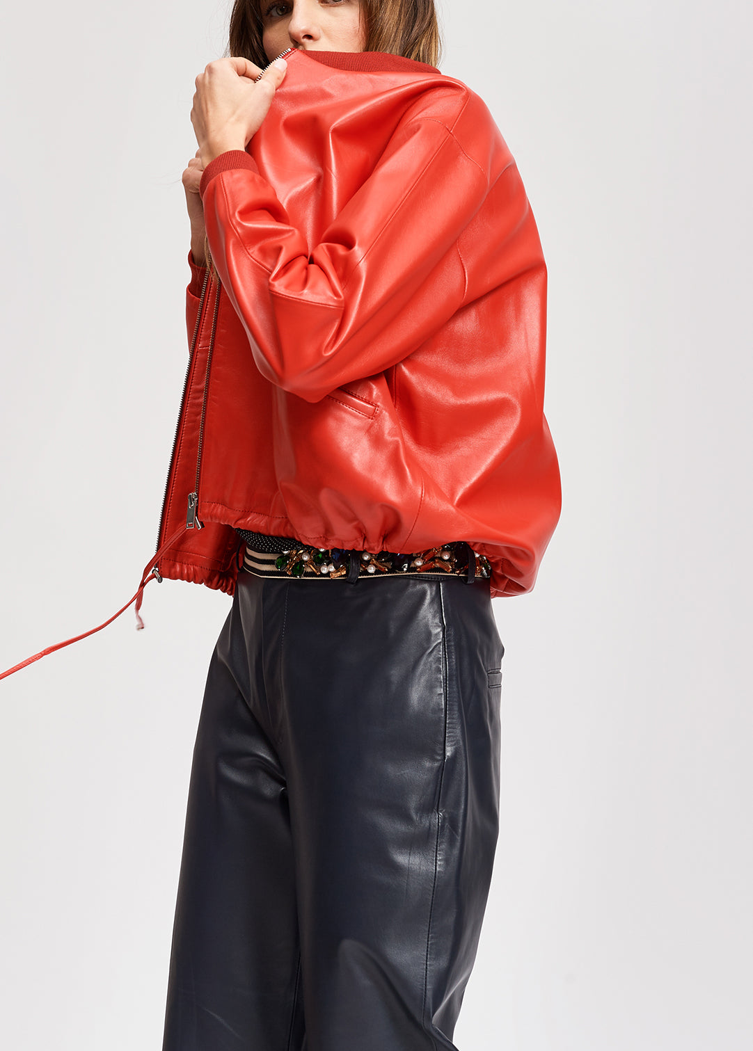 Red soft leather jacket RE—SSENTIEL | Essentiel second hand