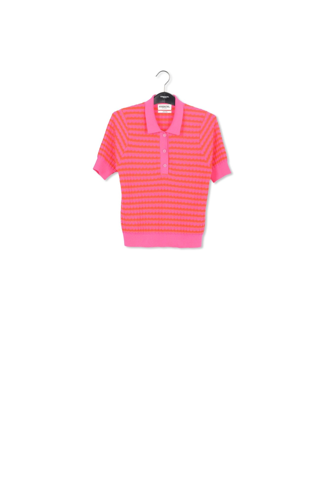 Polo en tricot rayé rose et rouge RE—SSENTIEL | Essentiel second hand