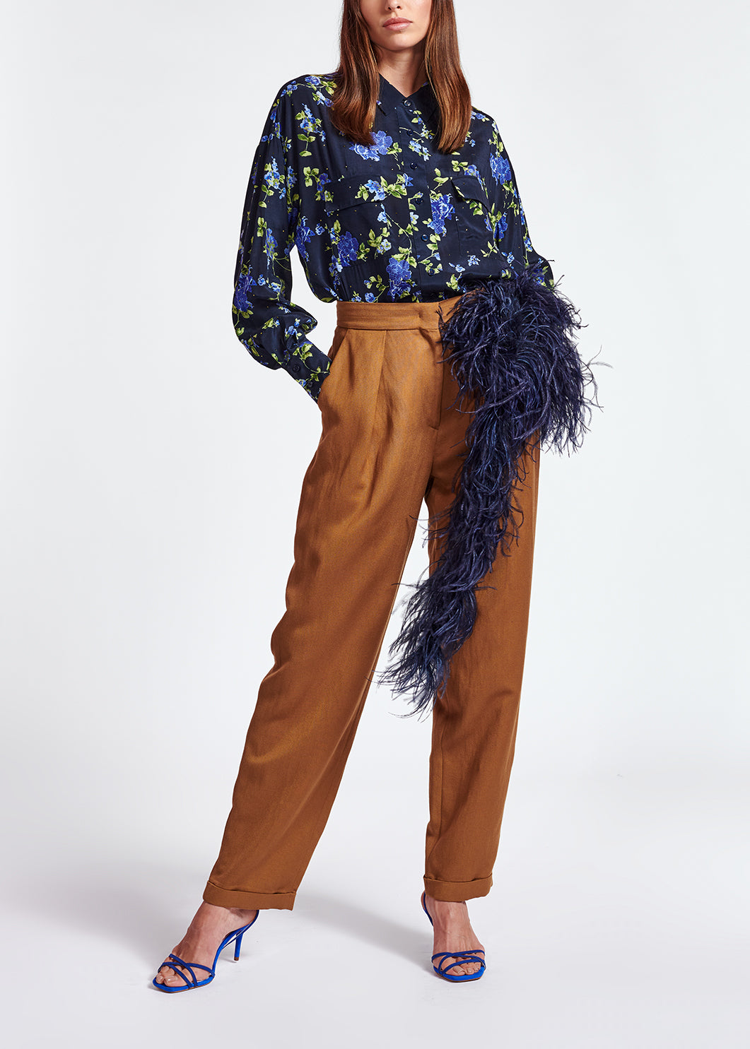 Dark bluefloral print shirt with rhinestones RE—SSENTIEL | Essentiel second hand