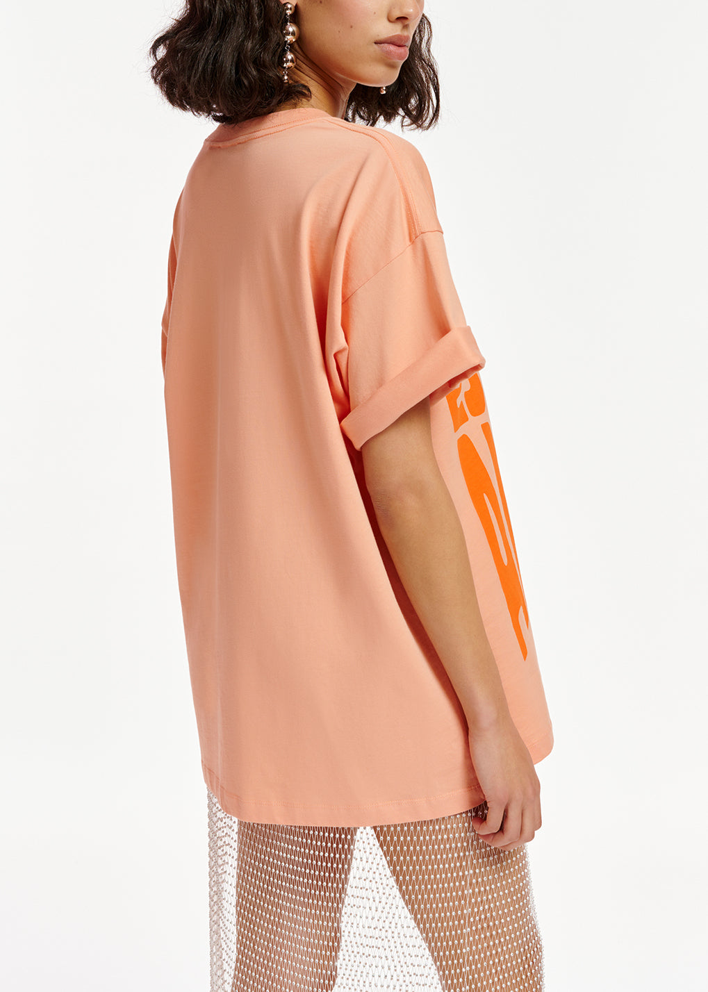 Peach organic cotton T-shirt with text print RE—SSENTIEL | Essentiel second hand