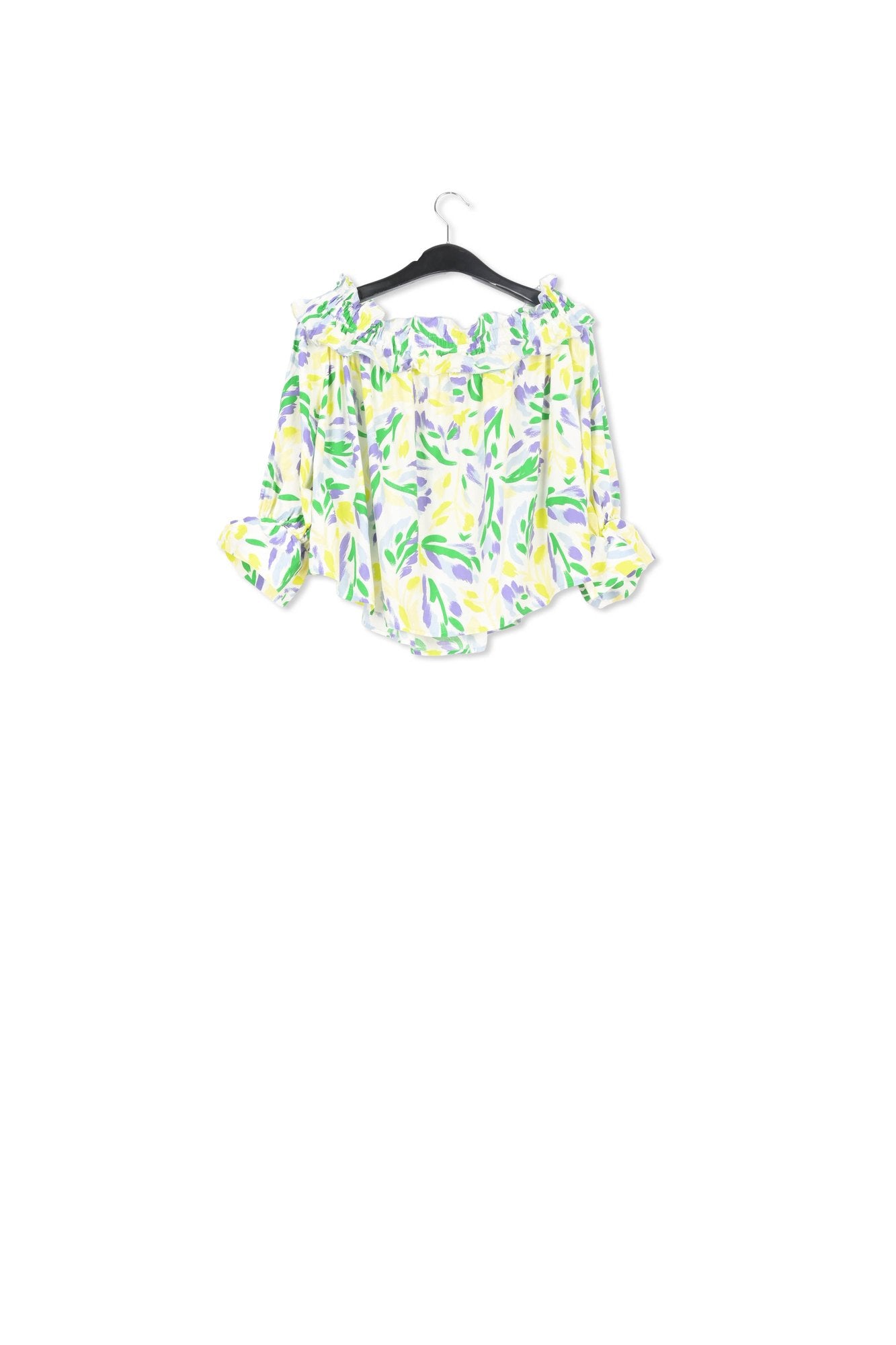 Top à épaules dénudées imprimé fleuri blanc, jaune et violet RE—SSENTIEL | Essentiel second hand