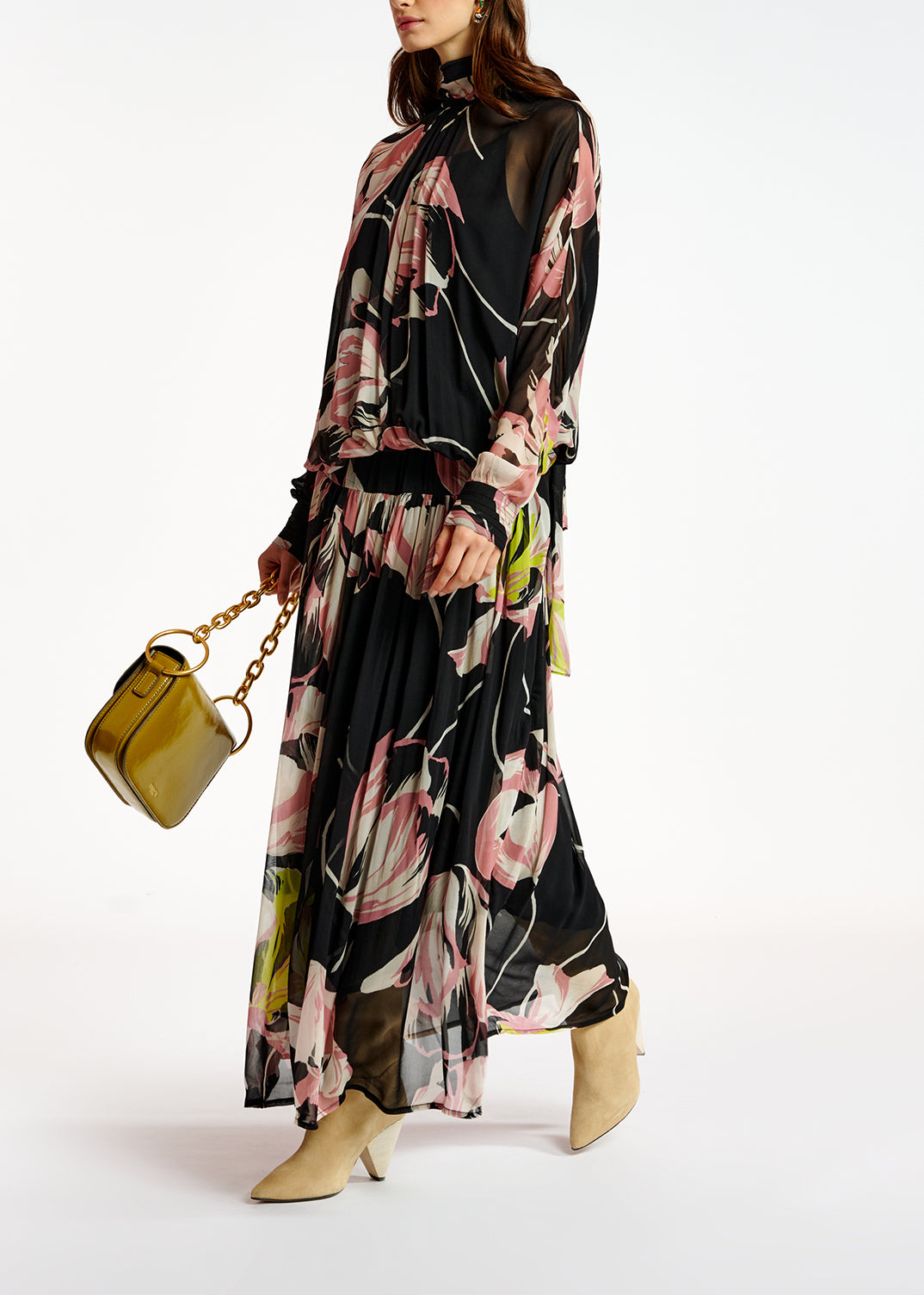 Black floral-print voluminous maxi dress RE—SSENTIEL | Essentiel second hand