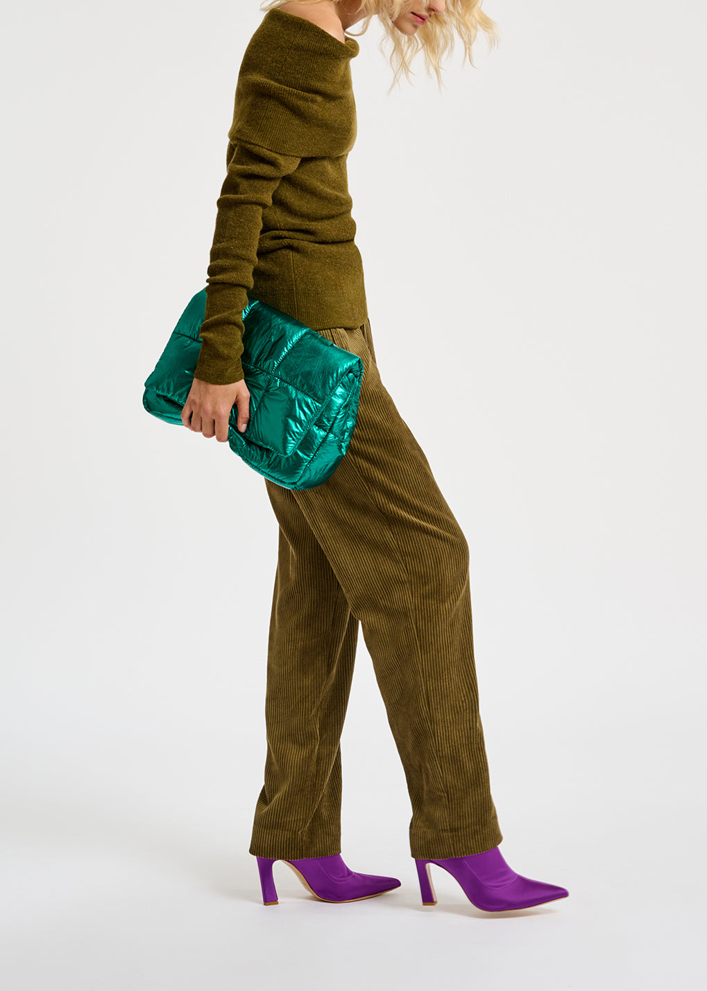 Khaki off-the-shoulder knit sweater RE—SSENTIEL | Essentiel second hand