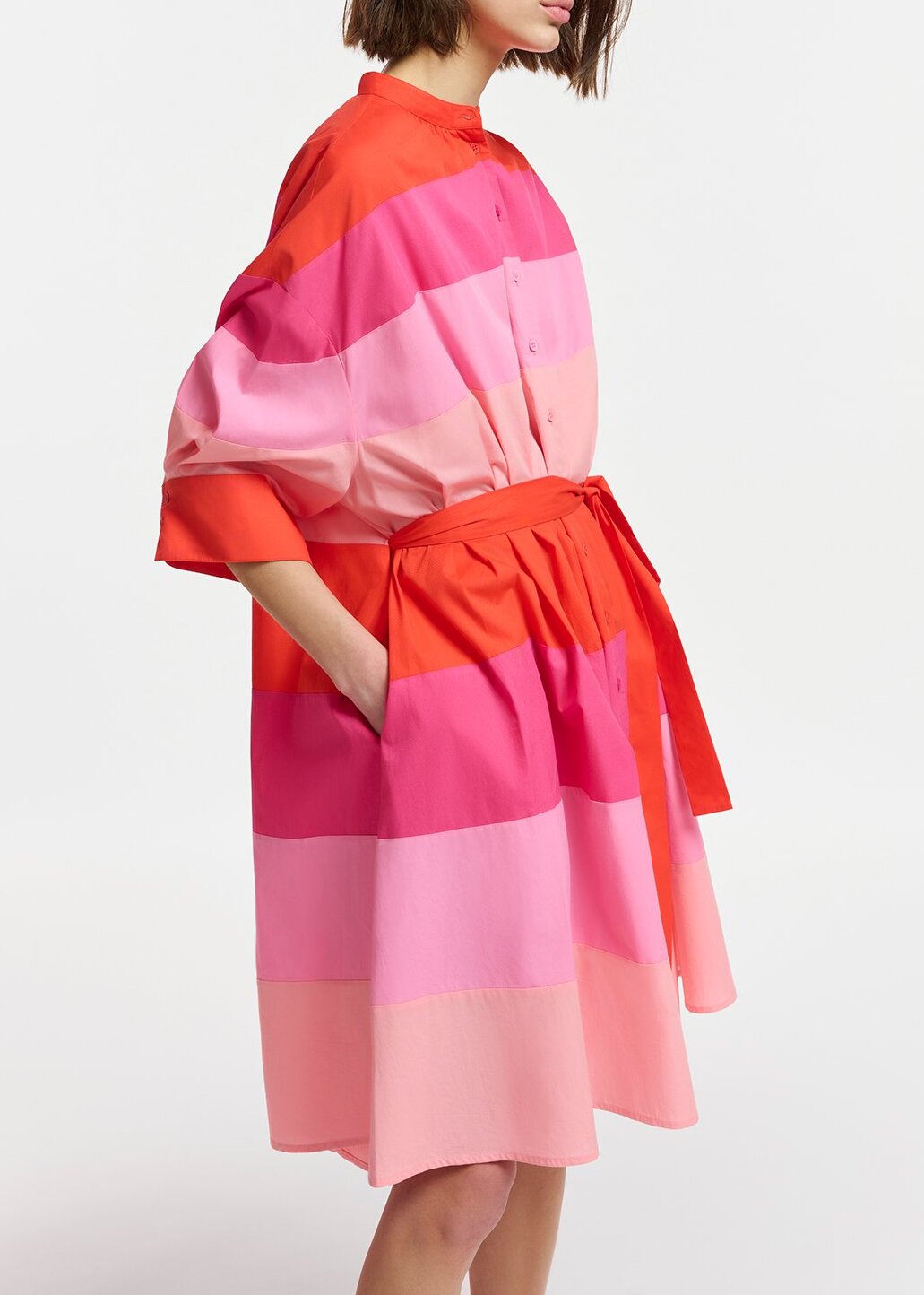 Light pink, pink and red cotton knee-length dress RE—SSENTIEL | Essentiel second hand