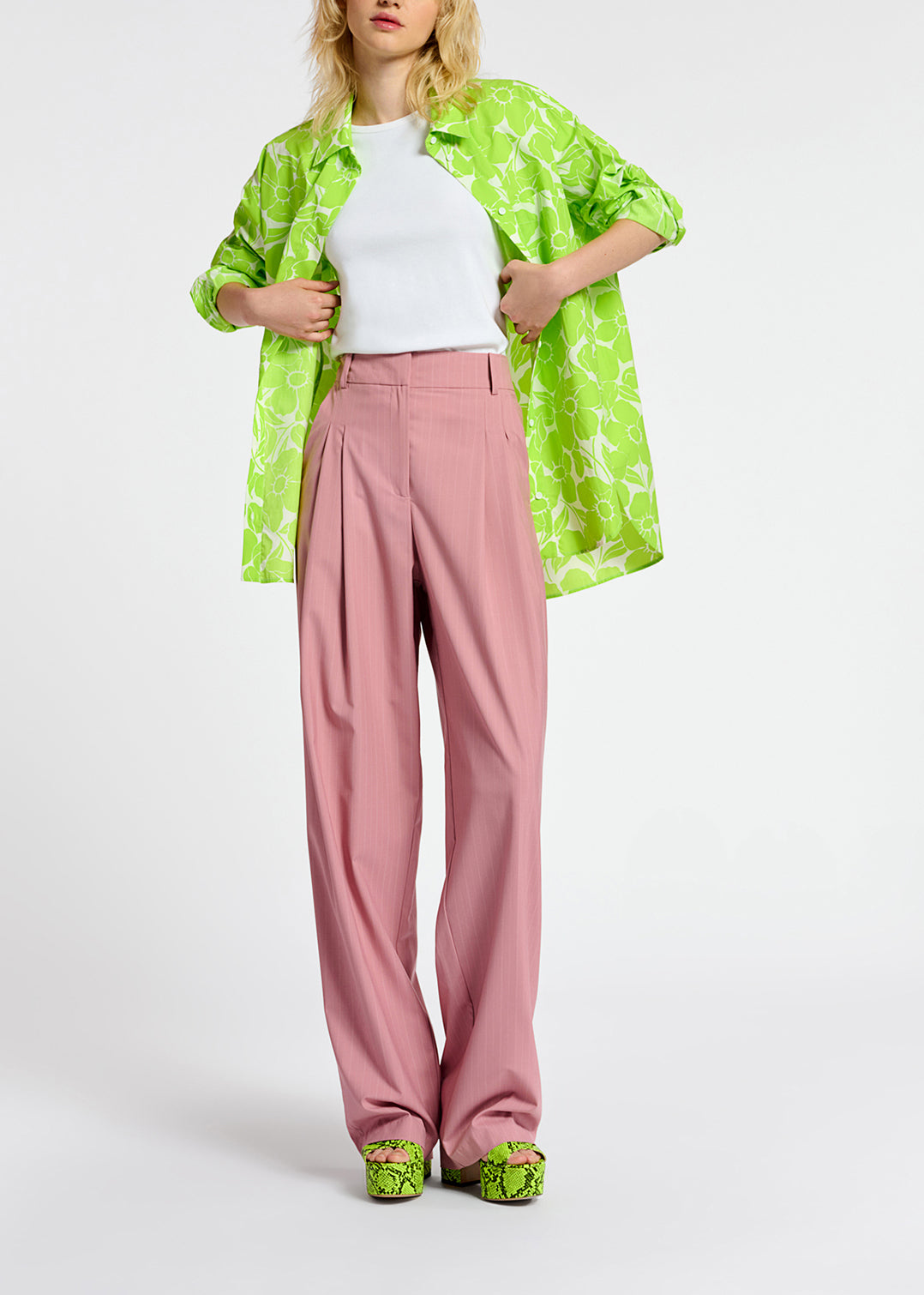 Pink pinstriped tailored pants RE—SSENTIEL | Essentiel second hand