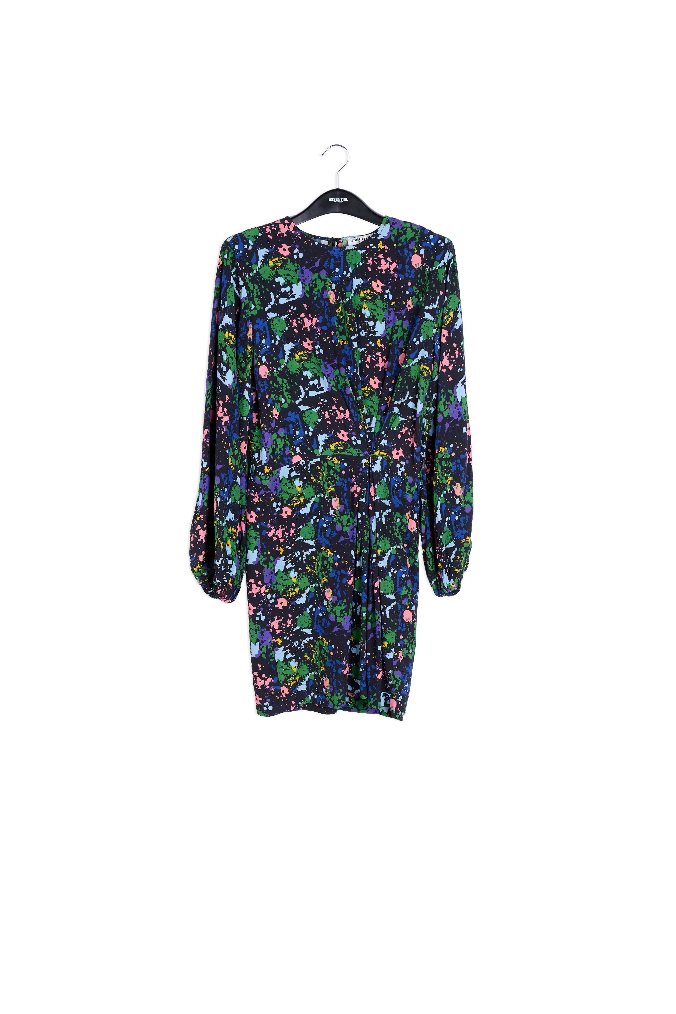 Mini-robe noire et bleue fleurie à taille cintrée RE—SSENTIEL | Essentiel second hand
