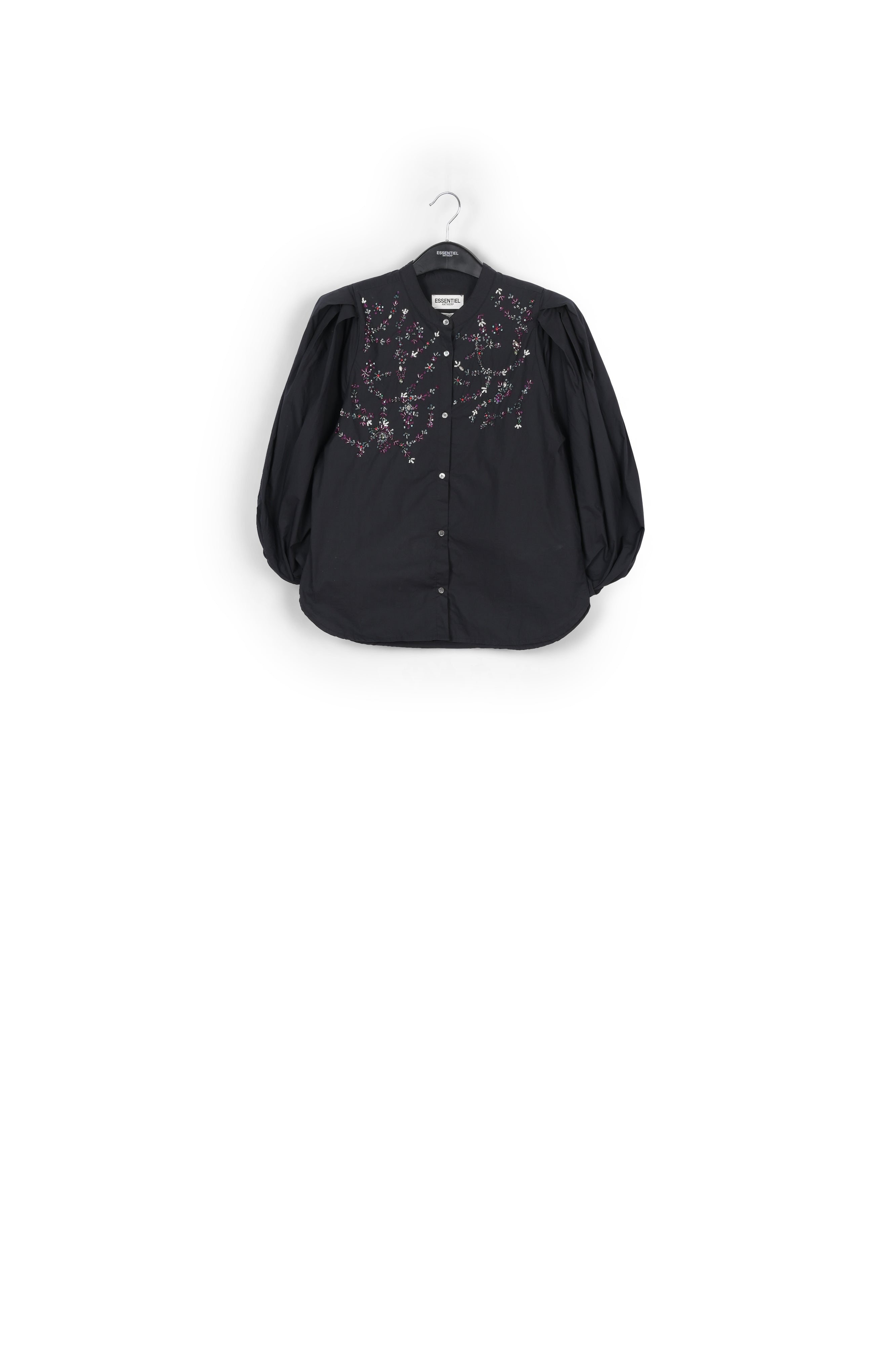 Black cotton bead-embellished shirt RE—SSENTIEL | Essentiel second hand