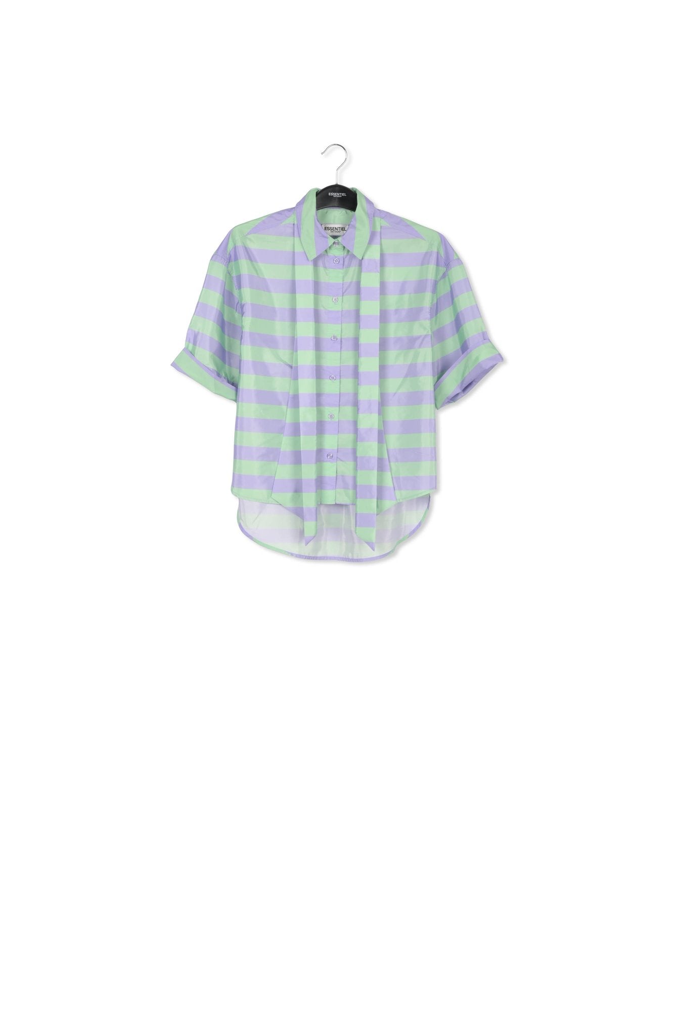 Lilac and mint green striped shirt with pussy bow RE—SSENTIEL | Essentiel second hand
