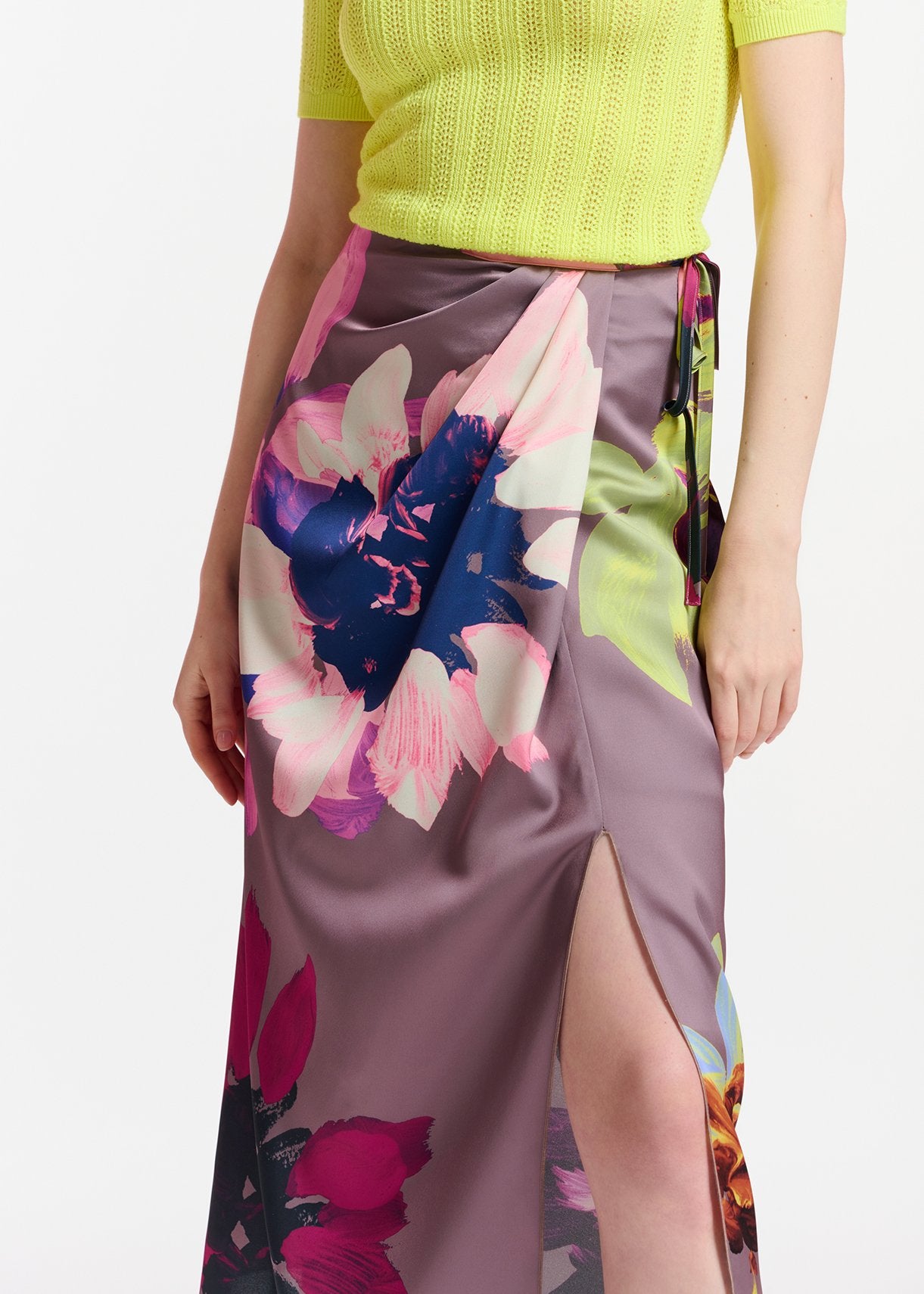 Mauve midi skirt with multicolor floral print RE—SSENTIEL | Essentiel second hand