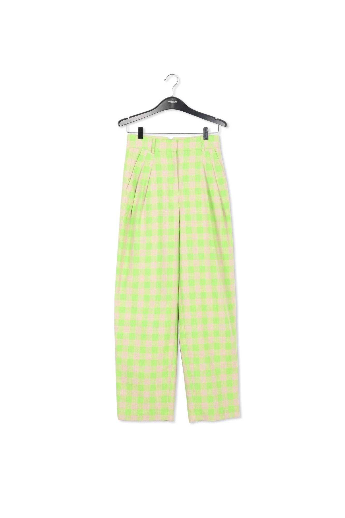 Pantalon vert fluo à  carreaux RE—SSENTIEL | Essentiel second hand