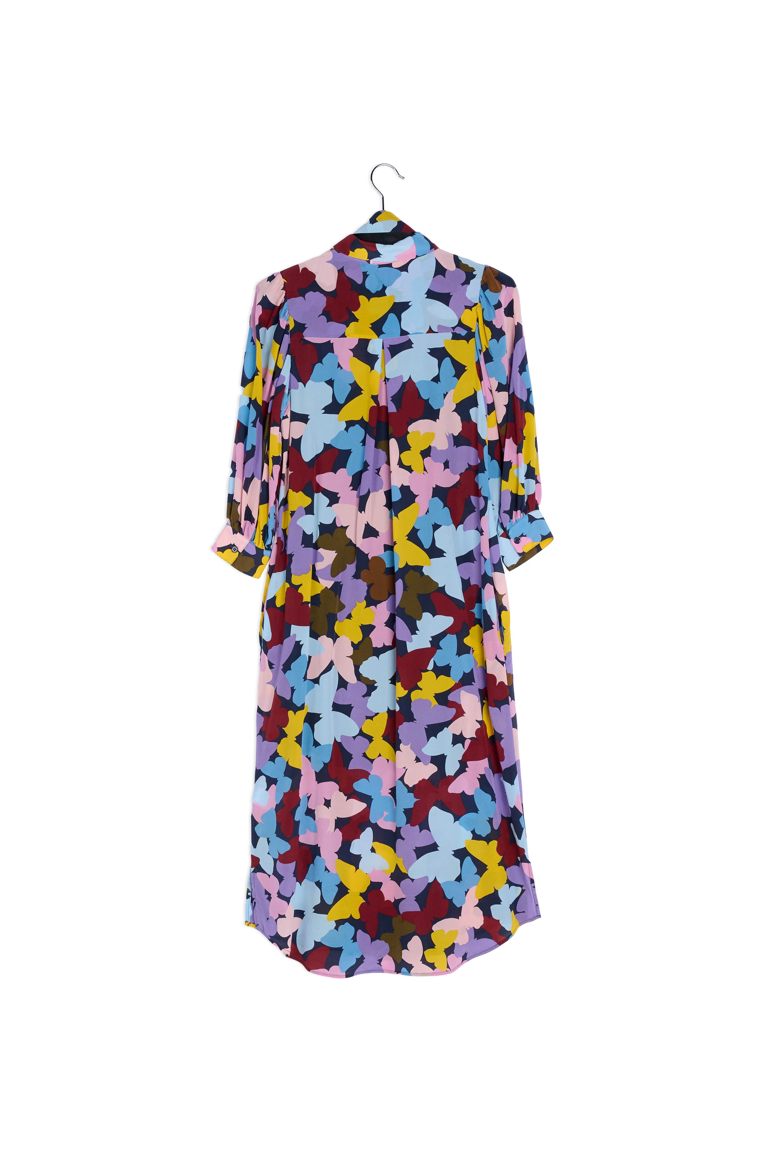 Silk burgundy, lilac and blue butterfly-print midi dress RE—SSENTIEL | Essentiel second hand