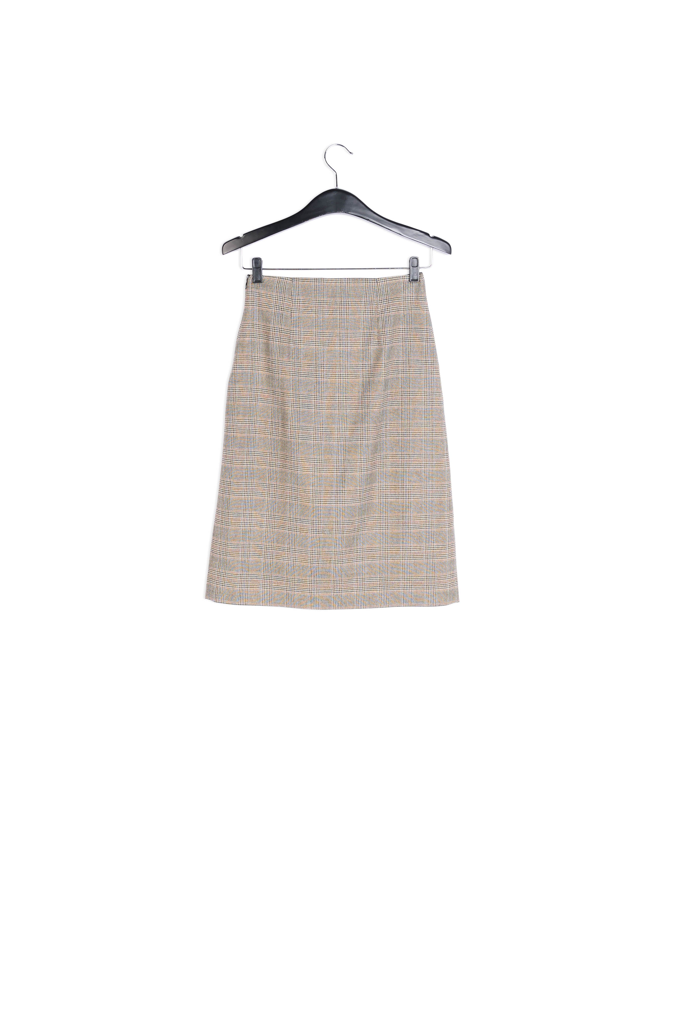 Grey checked knee skirt with flounce and slit RE—SSENTIEL | Essentiel second hand