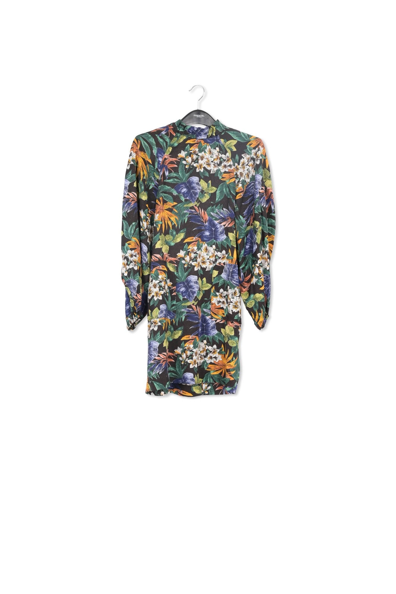 Black floral-print mini dress with pussy-bow RE—SSENTIEL | Essentiel second hand