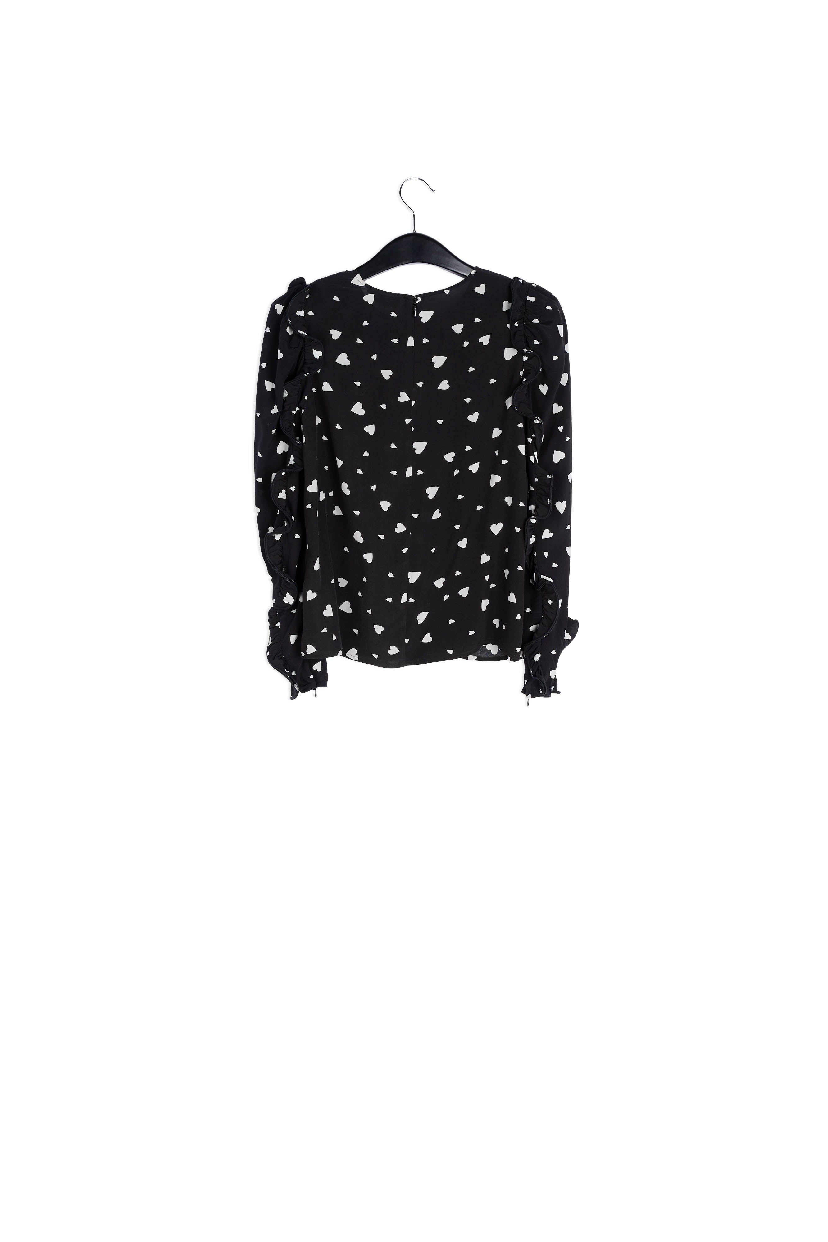 Black heart-print top with ruffled sleeves RE—SSENTIEL | Essentiel second hand