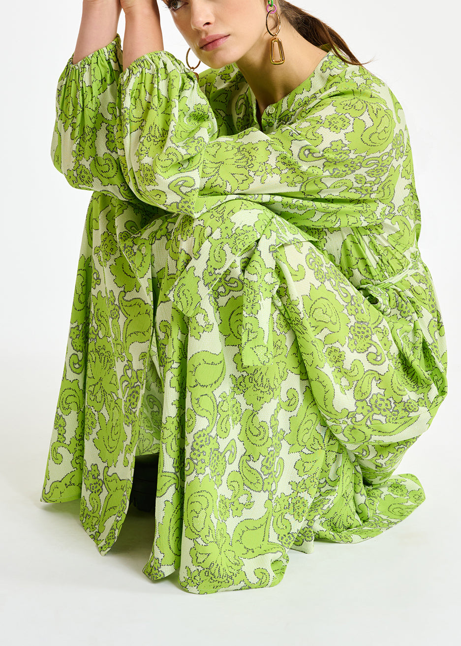 Green maxi-length dress with floral print RE—SSENTIEL | Essentiel second hand