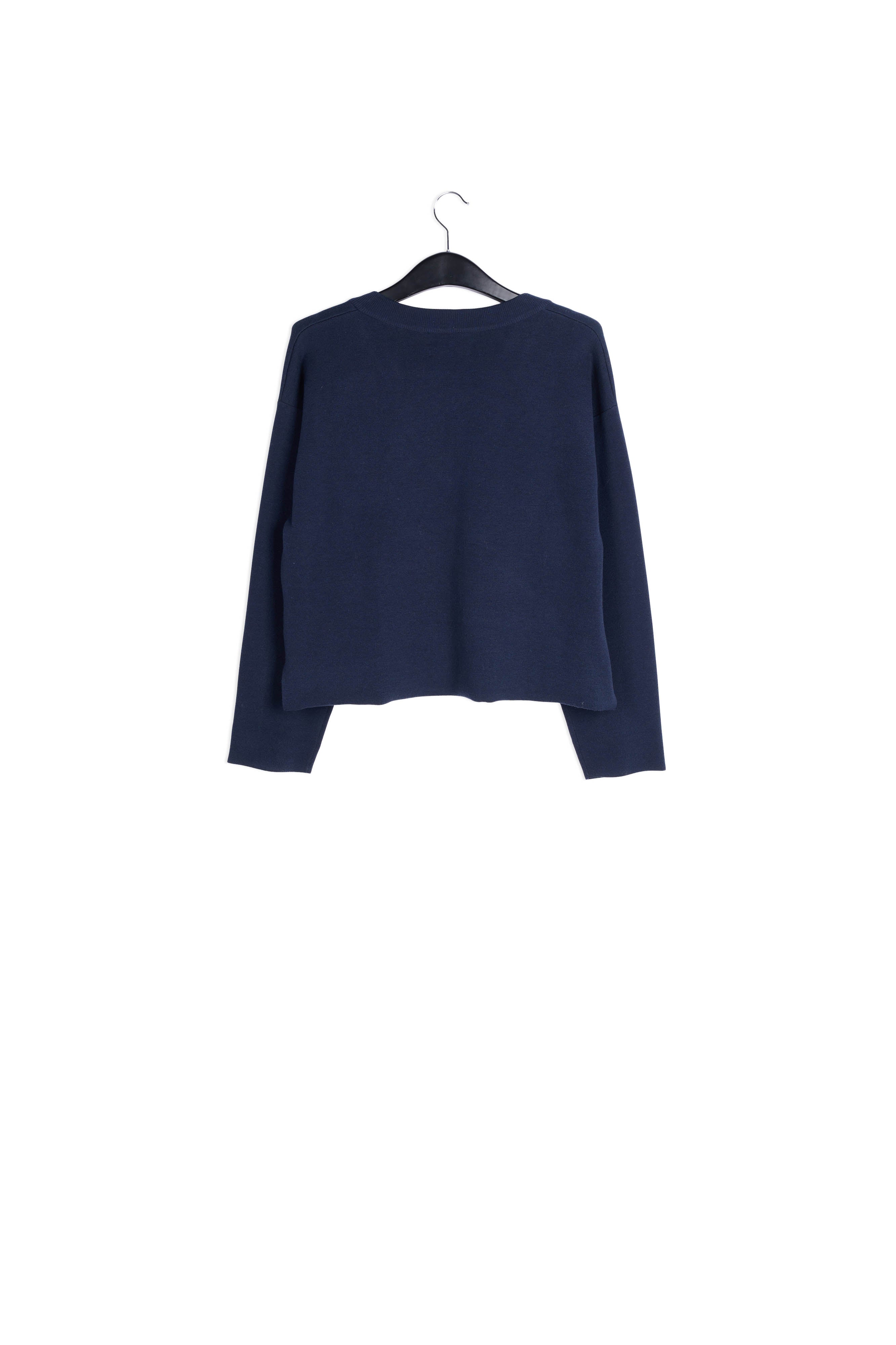 Dark blue v-neck sweater with yellow contrast RE—SSENTIEL | Essentiel second hand