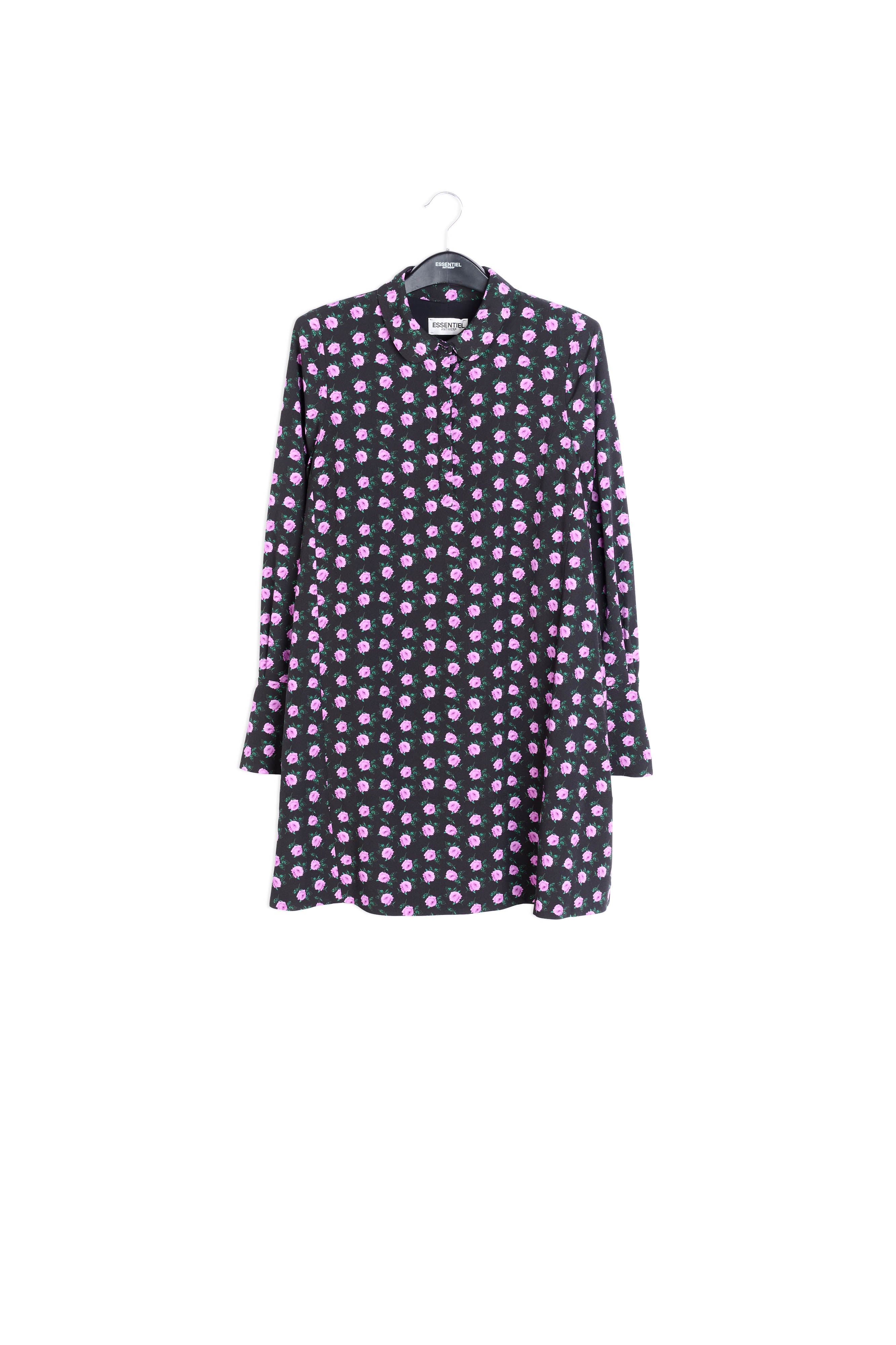 Zwarte a-lijn mini-jurk met bloemenprint RE—SSENTIEL | Essentiel second hand