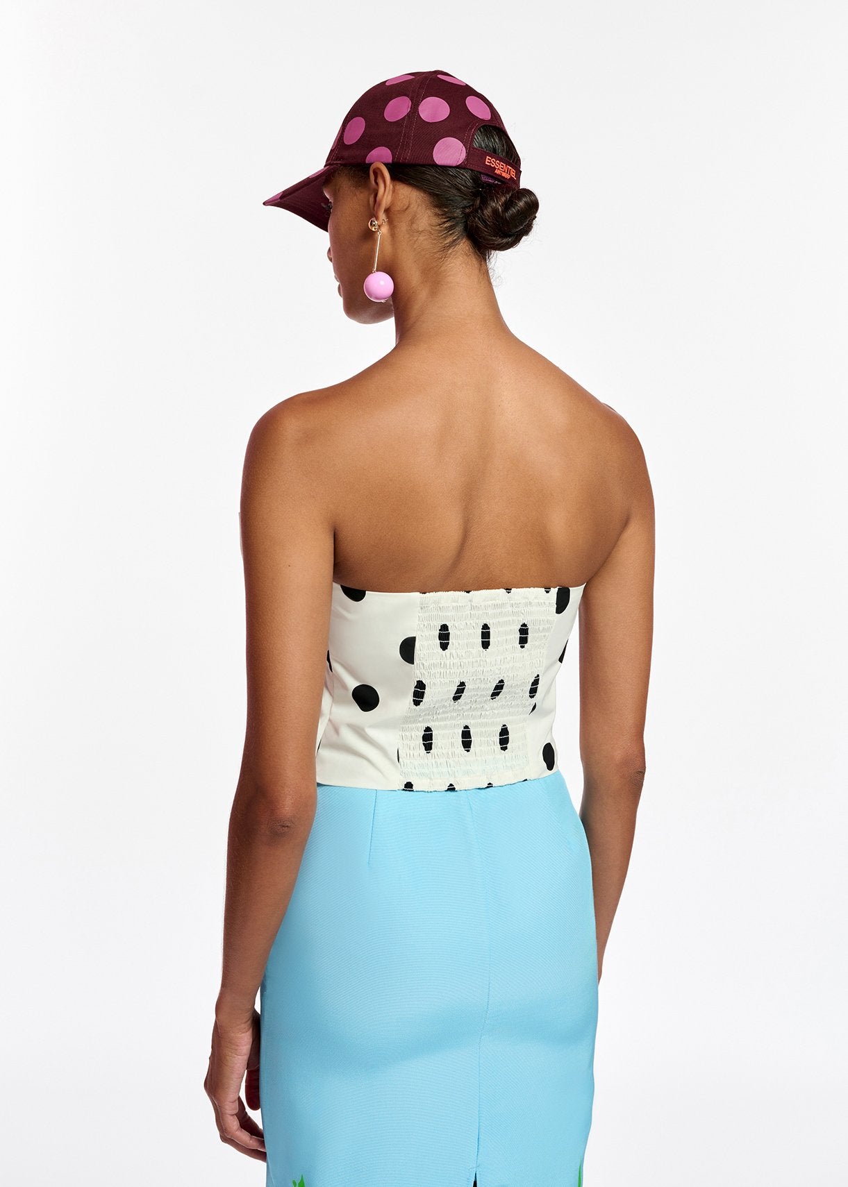White and black polka-dot bustier top with bow RE—SSENTIEL | Essentiel second hand