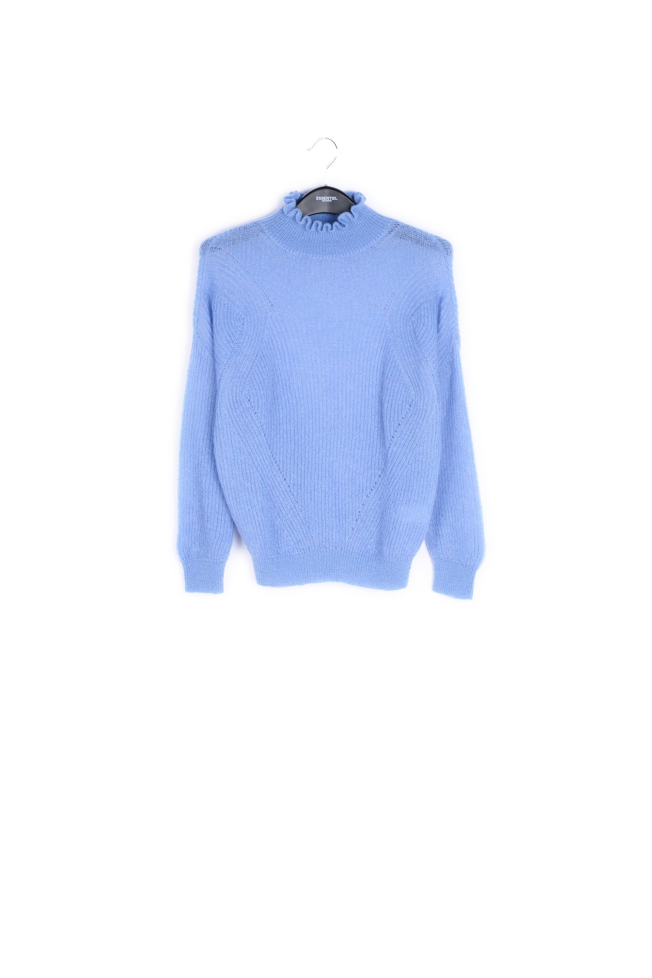 Light blue knit with high ruffled collar RE—SSENTIEL | Essentiel second hand