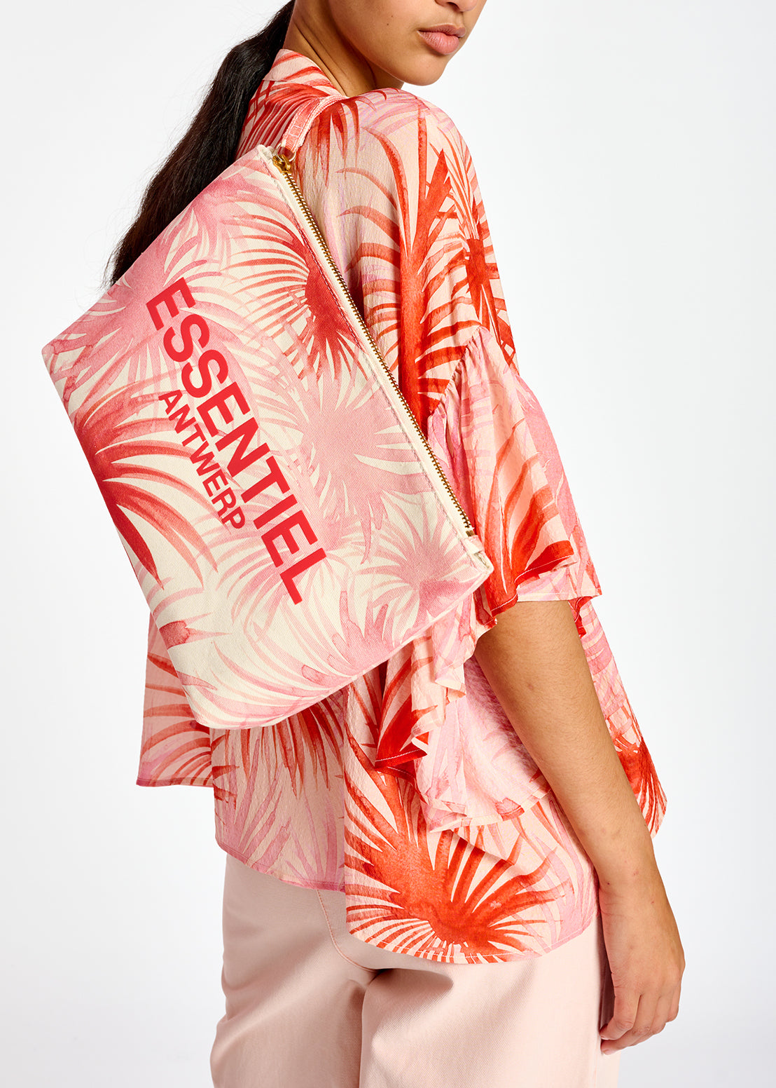 Orange ruffle-detailed top with palm leaf print RE—SSENTIEL | Essentiel second hand