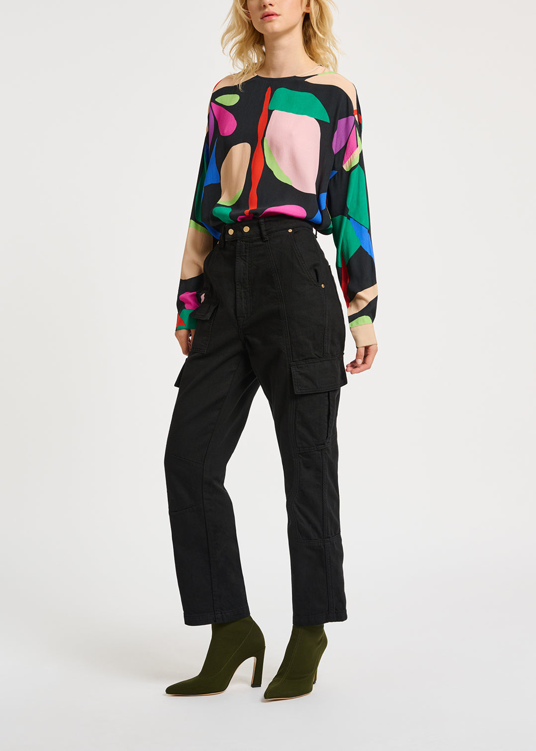 Zwarte top met grafische print RE—SSENTIEL | Essentiel second hand