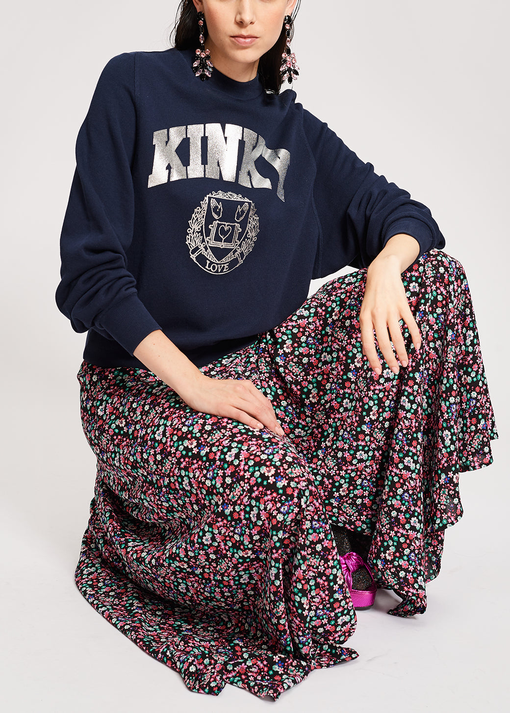 Black floral-print wrap maxi skirt RE—SSENTIEL | Essentiel second hand