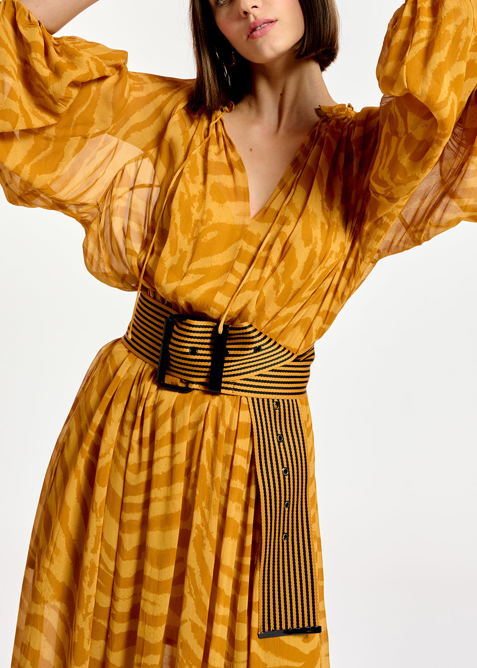 Ochre zebra-print loose-fit maxi dress RE—SSENTIEL | Essentiel second hand