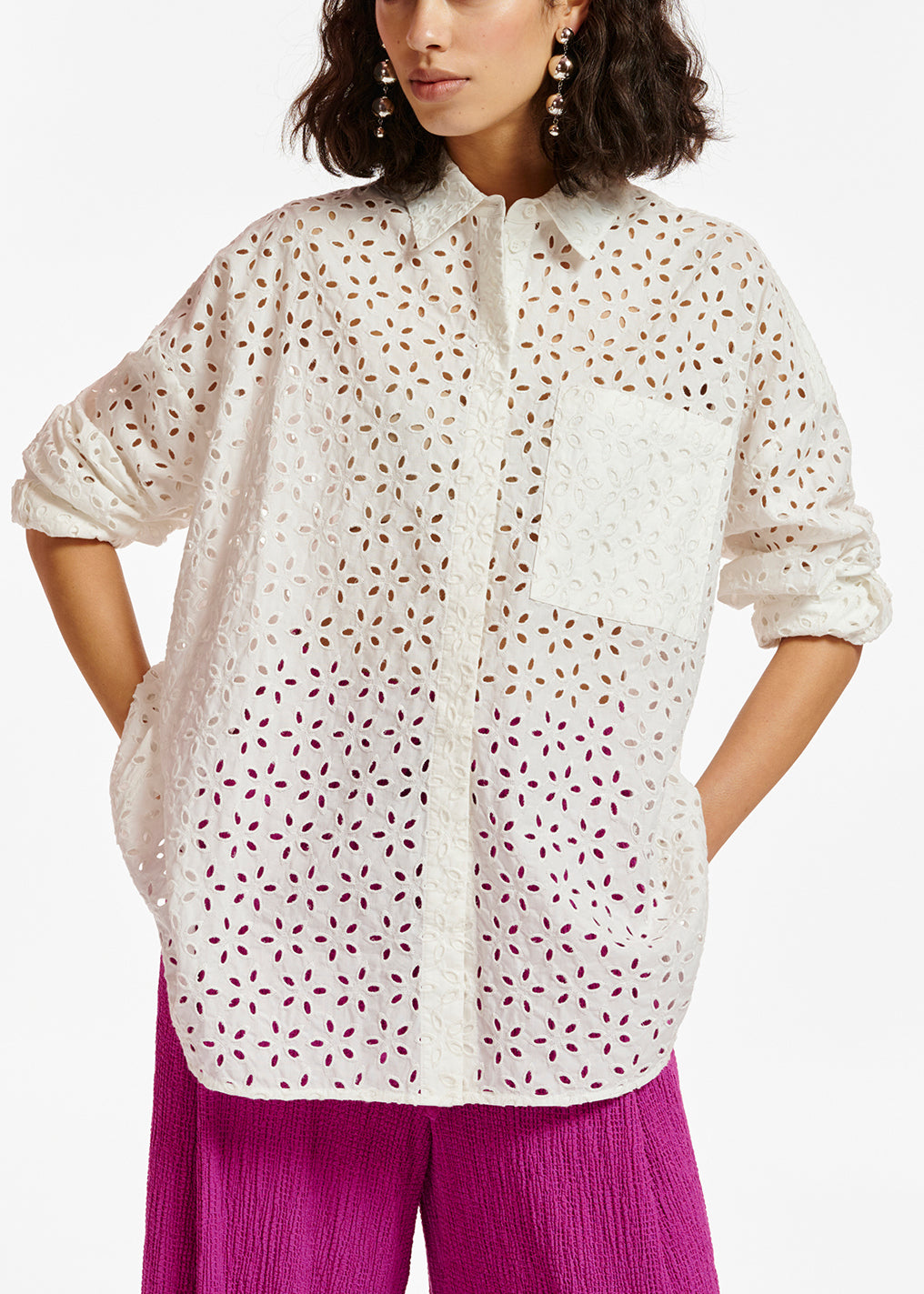 White broderie anglaise cotton shirt RE—SSENTIEL | Essentiel second hand