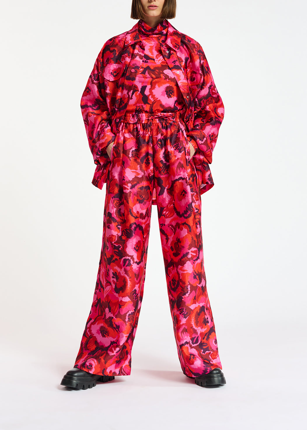 Pink, red and purple floral-jacquard jacket RE—SSENTIEL | Essentiel second hand