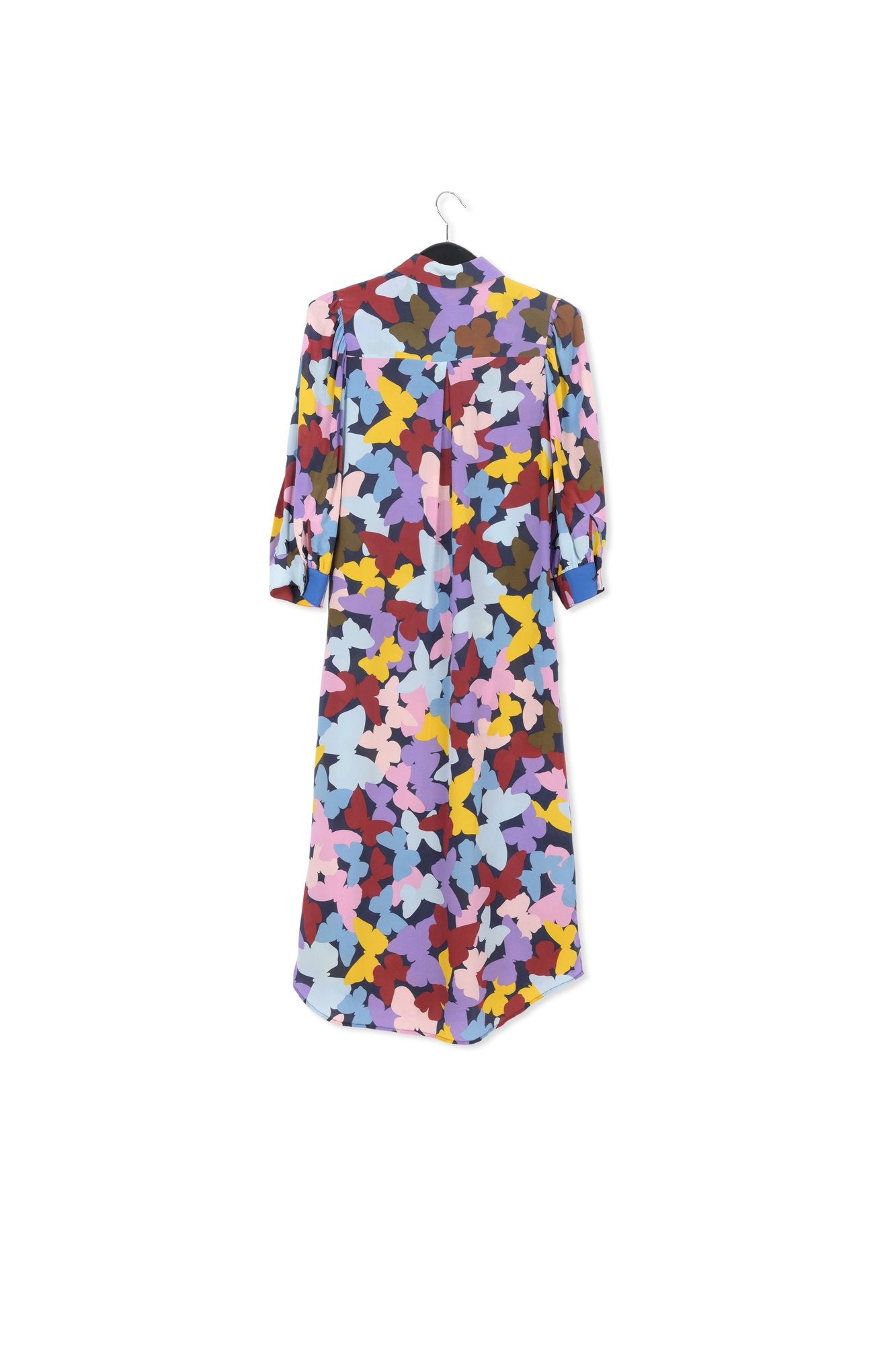 Silk burgundy, lilac and blue butterfly-print midi dress RE—SSENTIEL | Essentiel second hand