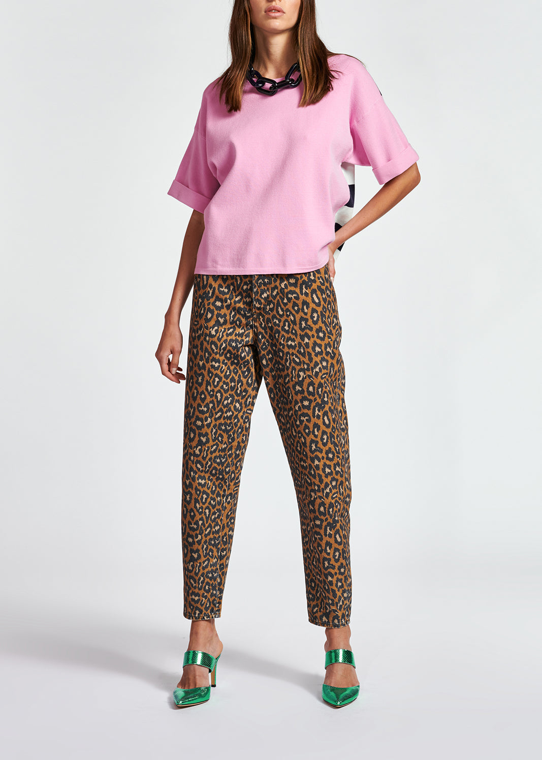 Pink striped short-sleeved sweater RE—SSENTIEL | Essentiel second hand