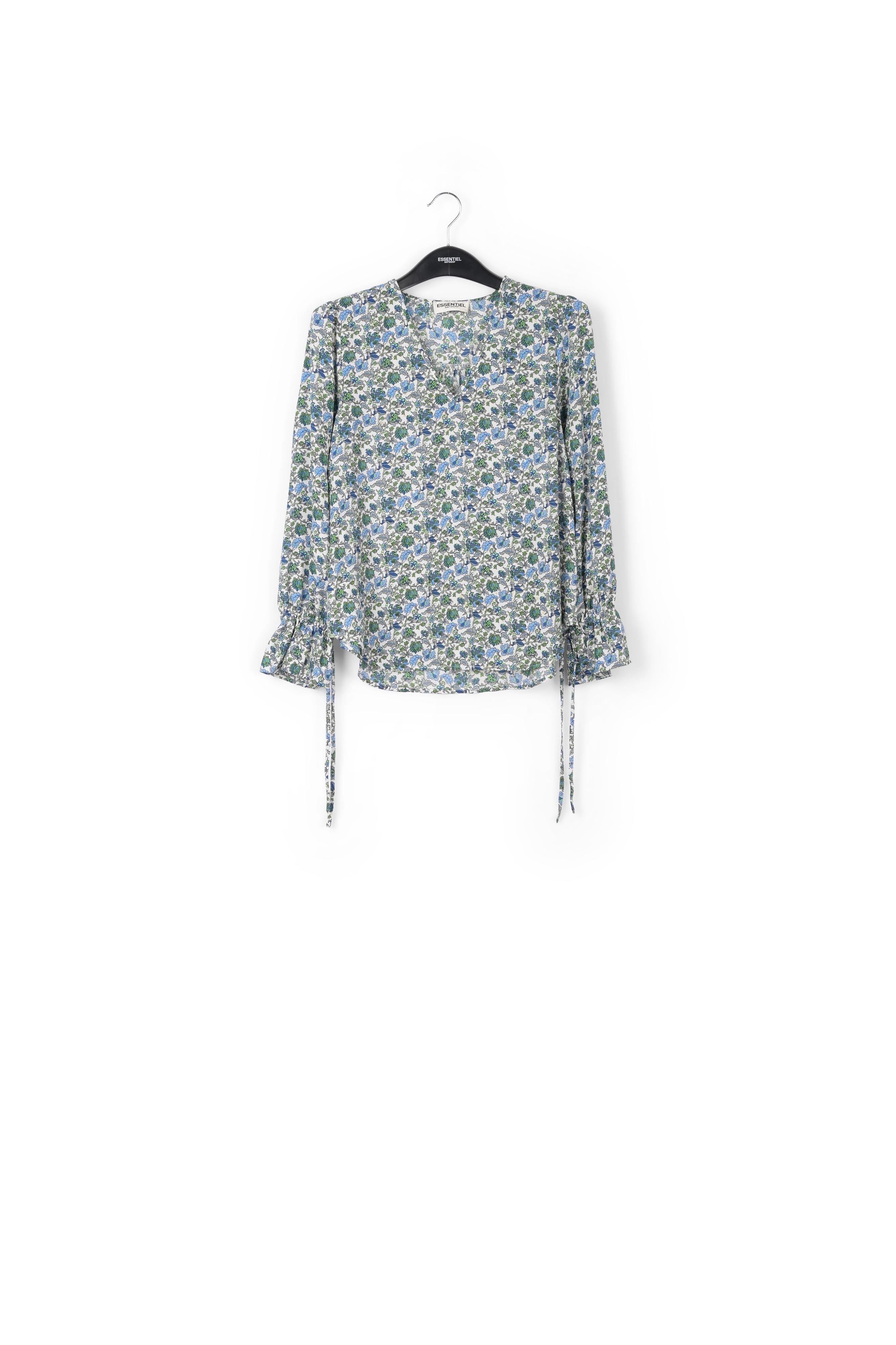 White top with blue floral print and rhinestones RE—SSENTIEL | Essentiel second hand