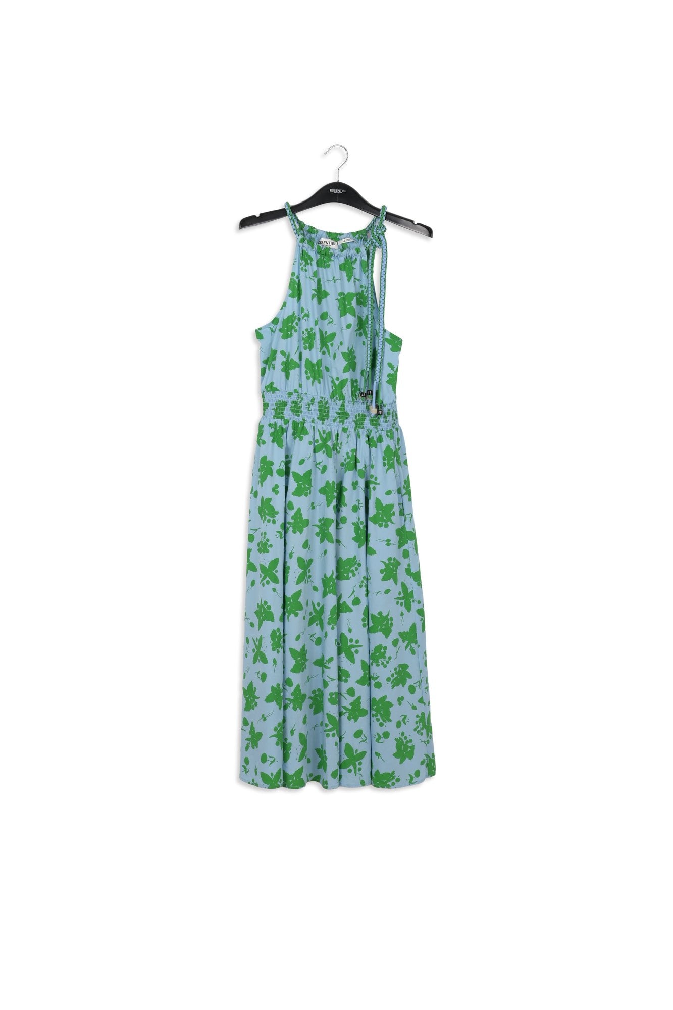 Green and light blue cotton halter neck dress with floral print RE—SSENTIEL | Essentiel second hand