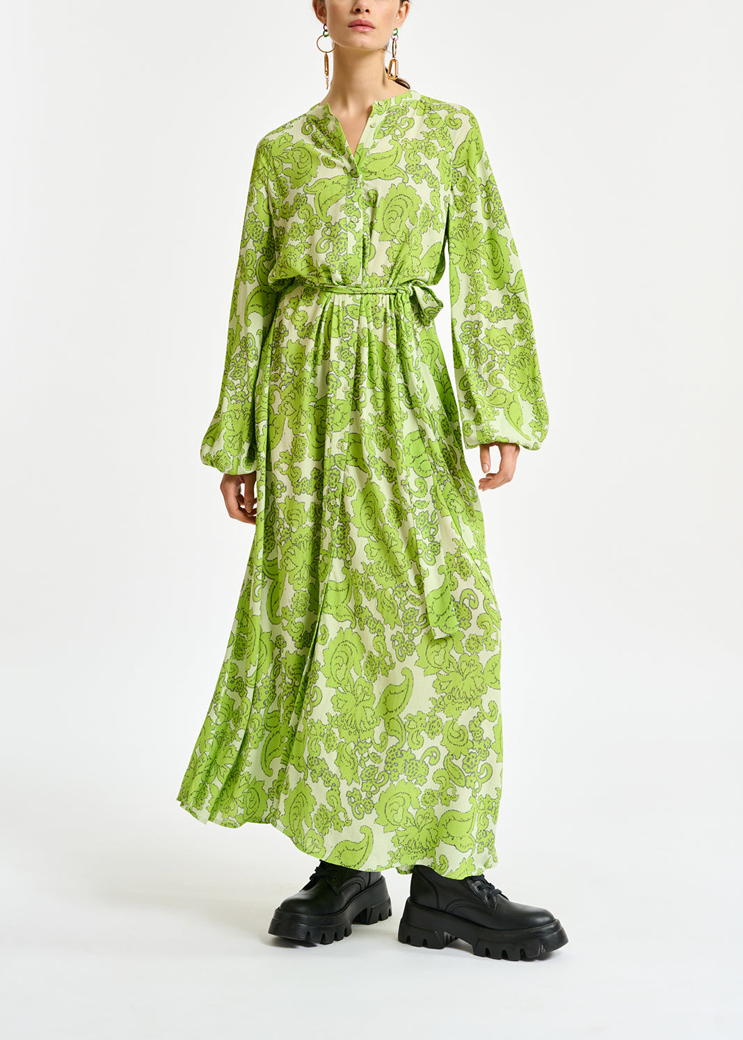 Green maxi-length dress with floral print RE—SSENTIEL | Essentiel second hand