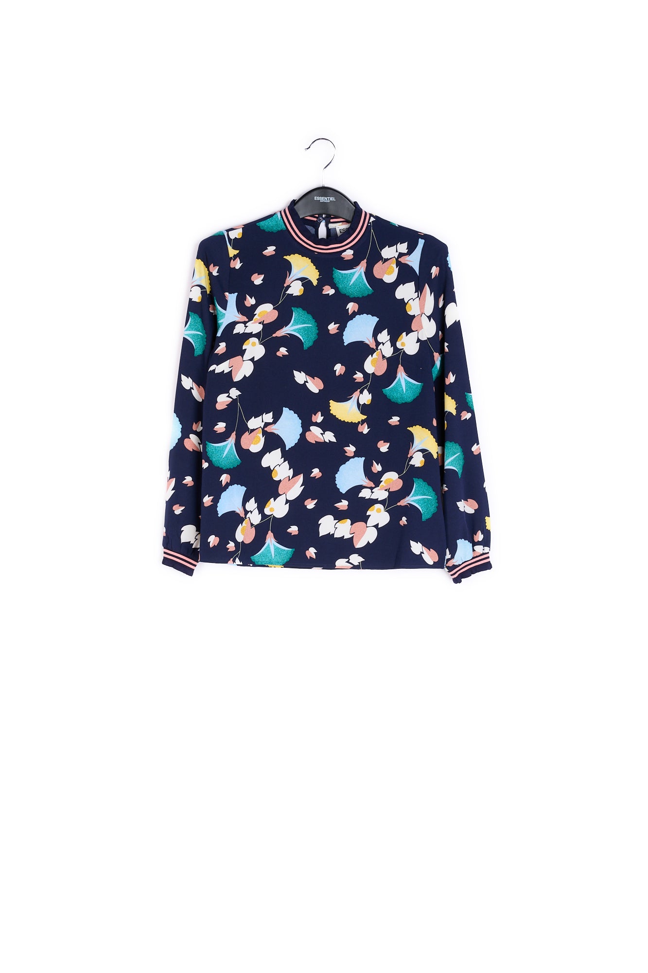 Black shirt with multicolored floral print RE—SSENTIEL | Essentiel second hand