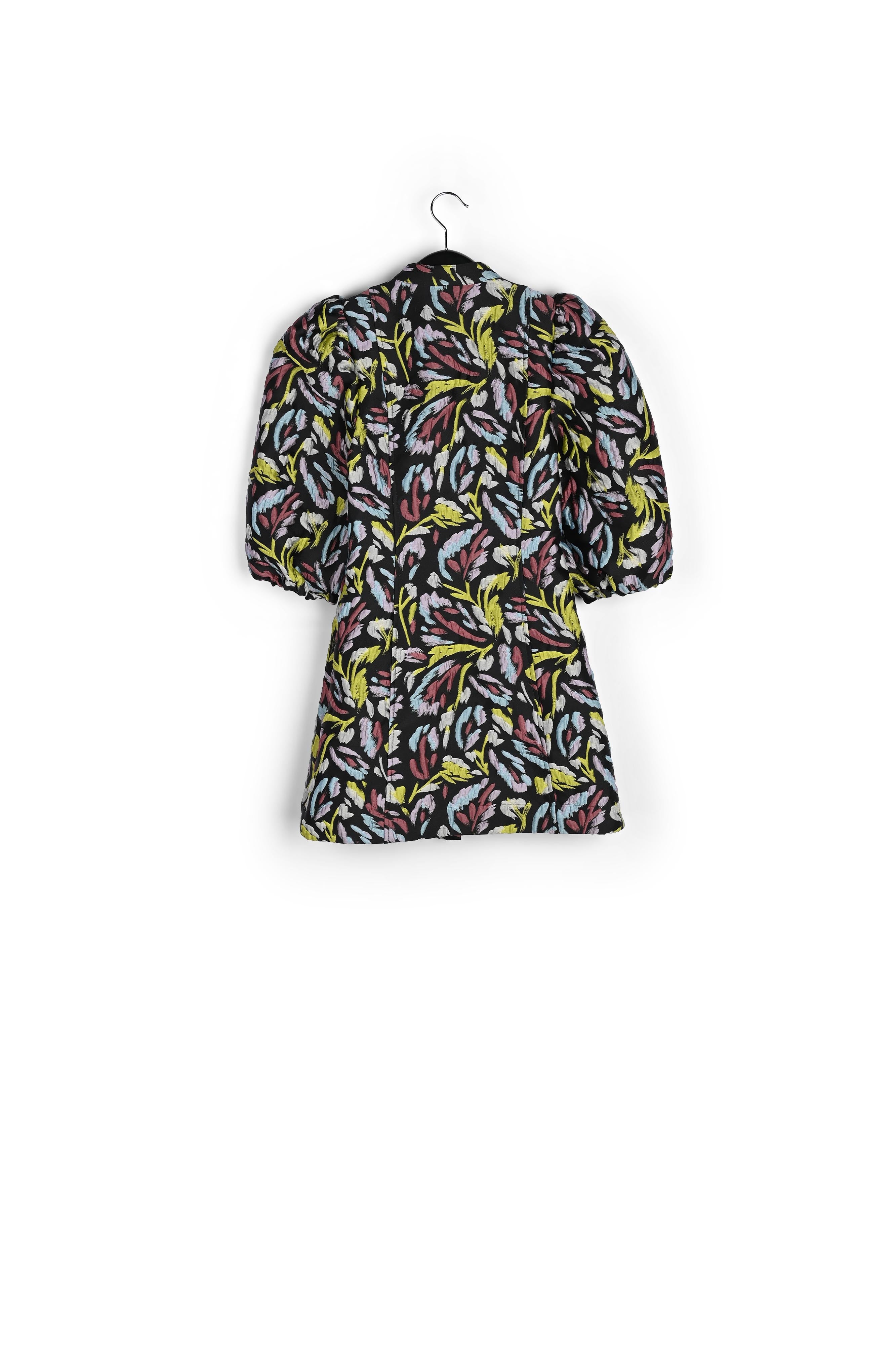 Mini-jurk in zwart, oranje en paars jacquard RE—SSENTIEL | Essentiel second hand