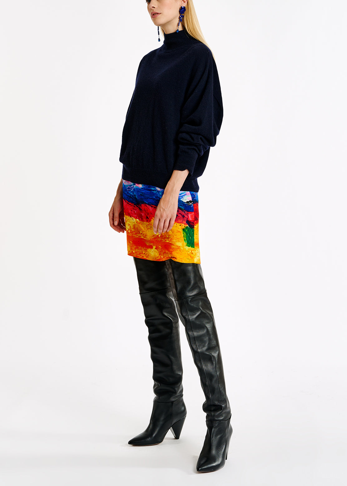 Pull à col roulé bleu foncé en mélange de mérinos RE—SSENTIEL | Essentiel second hand